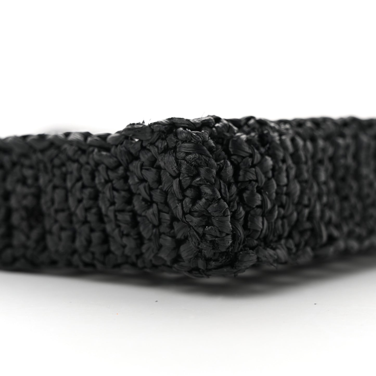 Yarn Raffia Effect Crochet Logo Embroidered Tote Bag Black