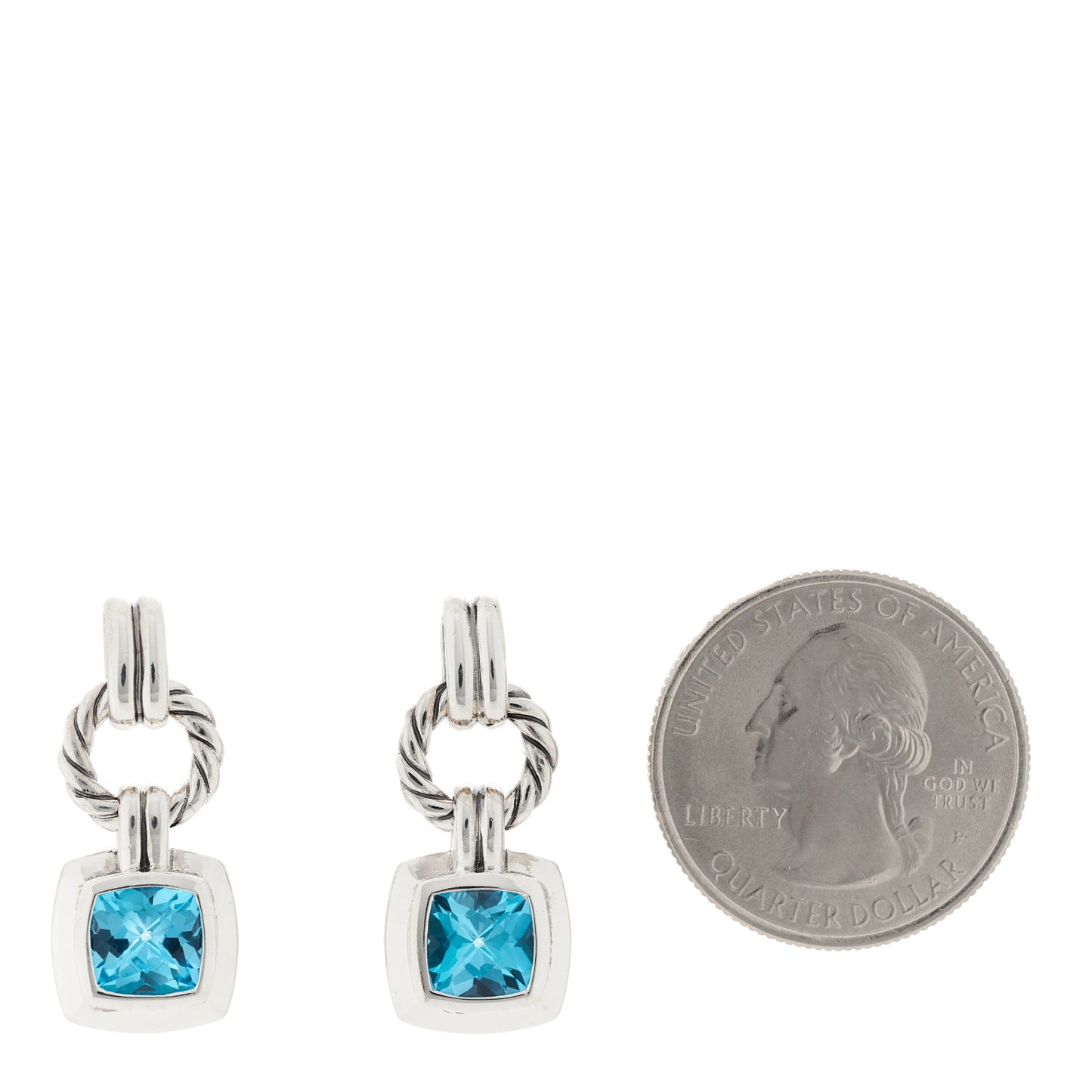 Sterling Silver Blue Topaz 7mm Renaissance Drop Earrings