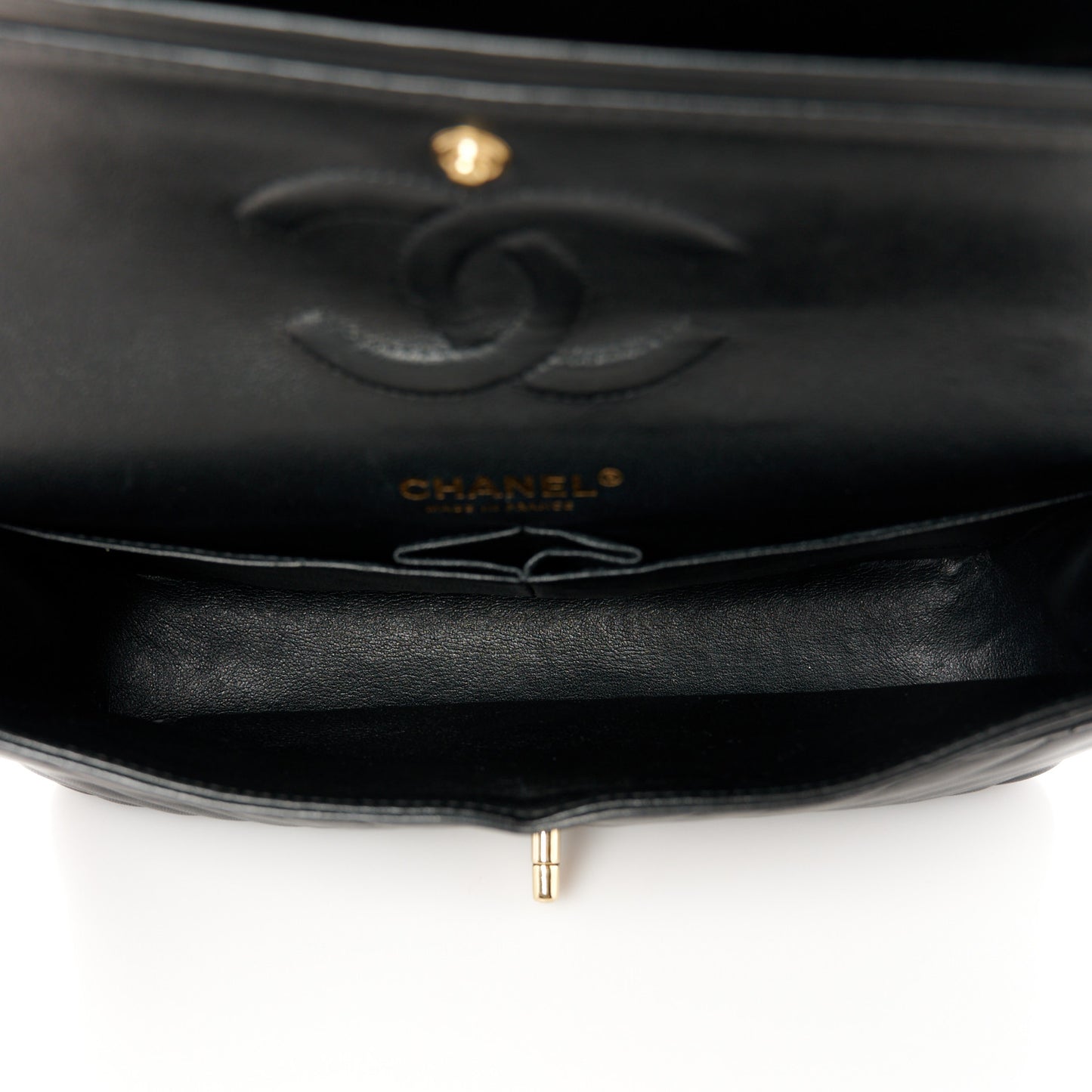 Lambskin Chevron Quilted Medium Double Flap Black