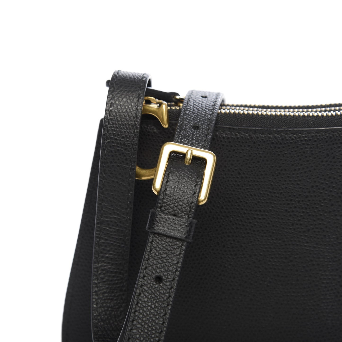 Grained Calfskin Saddle Pouch With Strap Black