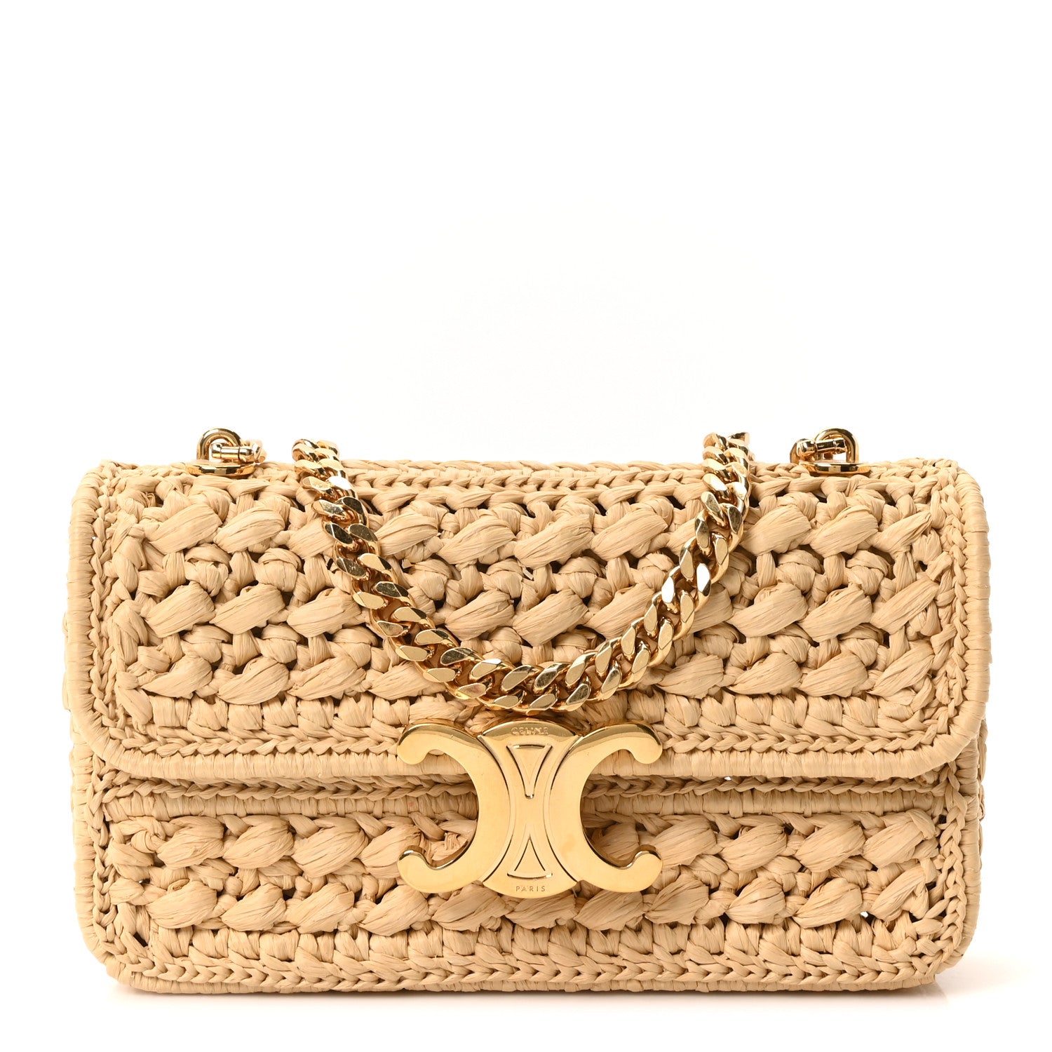 Celine Raffia Effect Claude Chain Shoulder Bag Natural 1814115