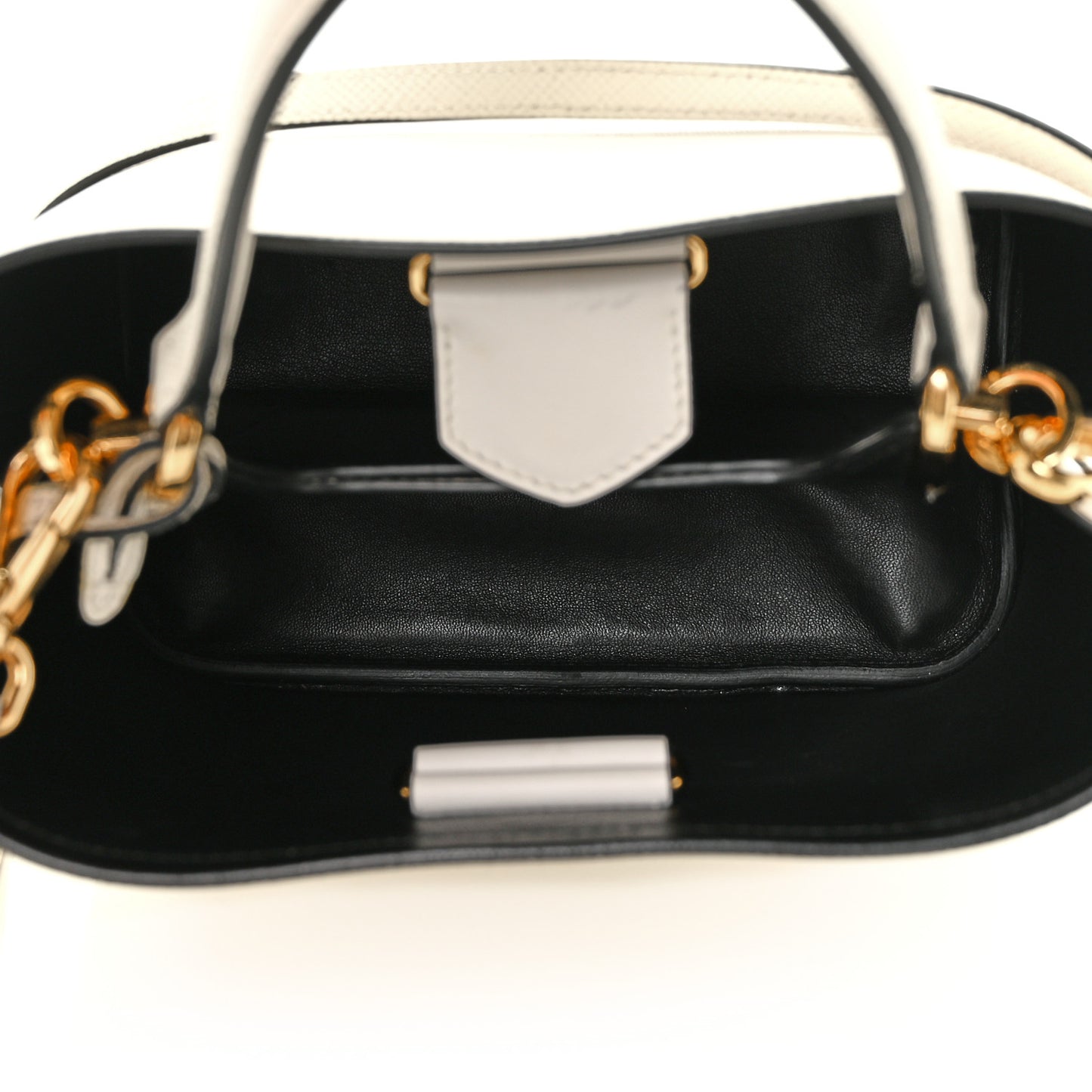 Saffiano Cuir Medium Panier Bucket Bag Bianco Black