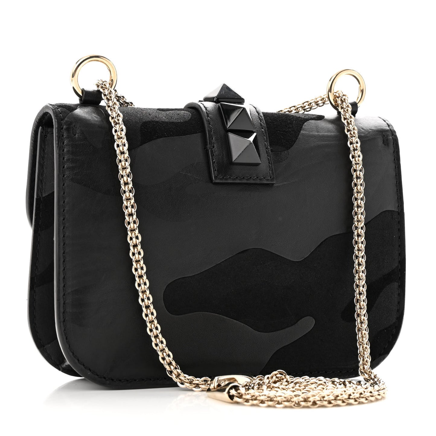 Nappa Camouflage Small Glam Lock Rockstud Flap Black