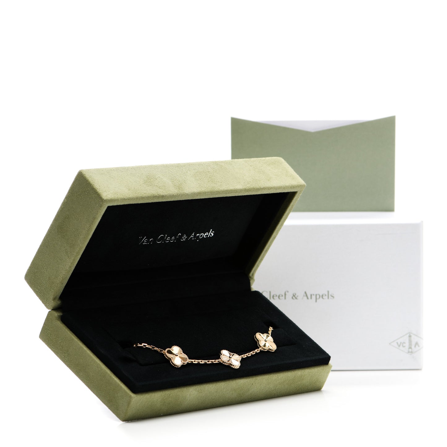 18K Yellow Gold 5 Motifs Guilloche Vintage Alhambra Bracelet