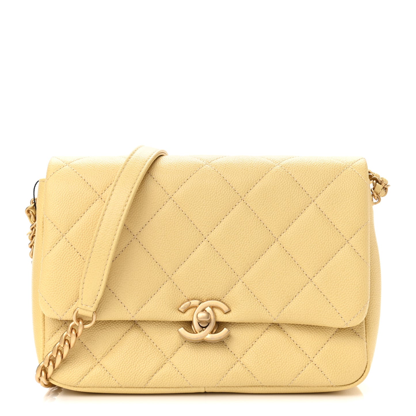 Shiny Caviar Quilted Small Chain Melody Flap Yellow