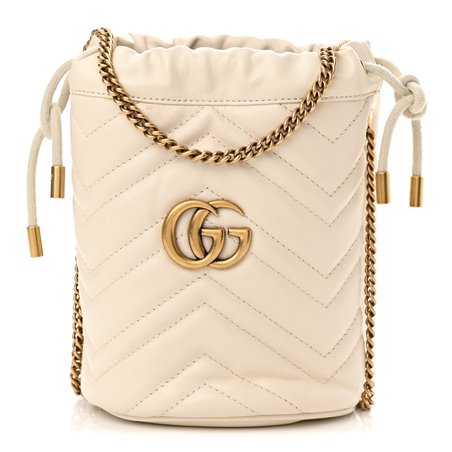 Calfskin Matelasse Mini GG Marmont 2.0 Bucket Bag White
