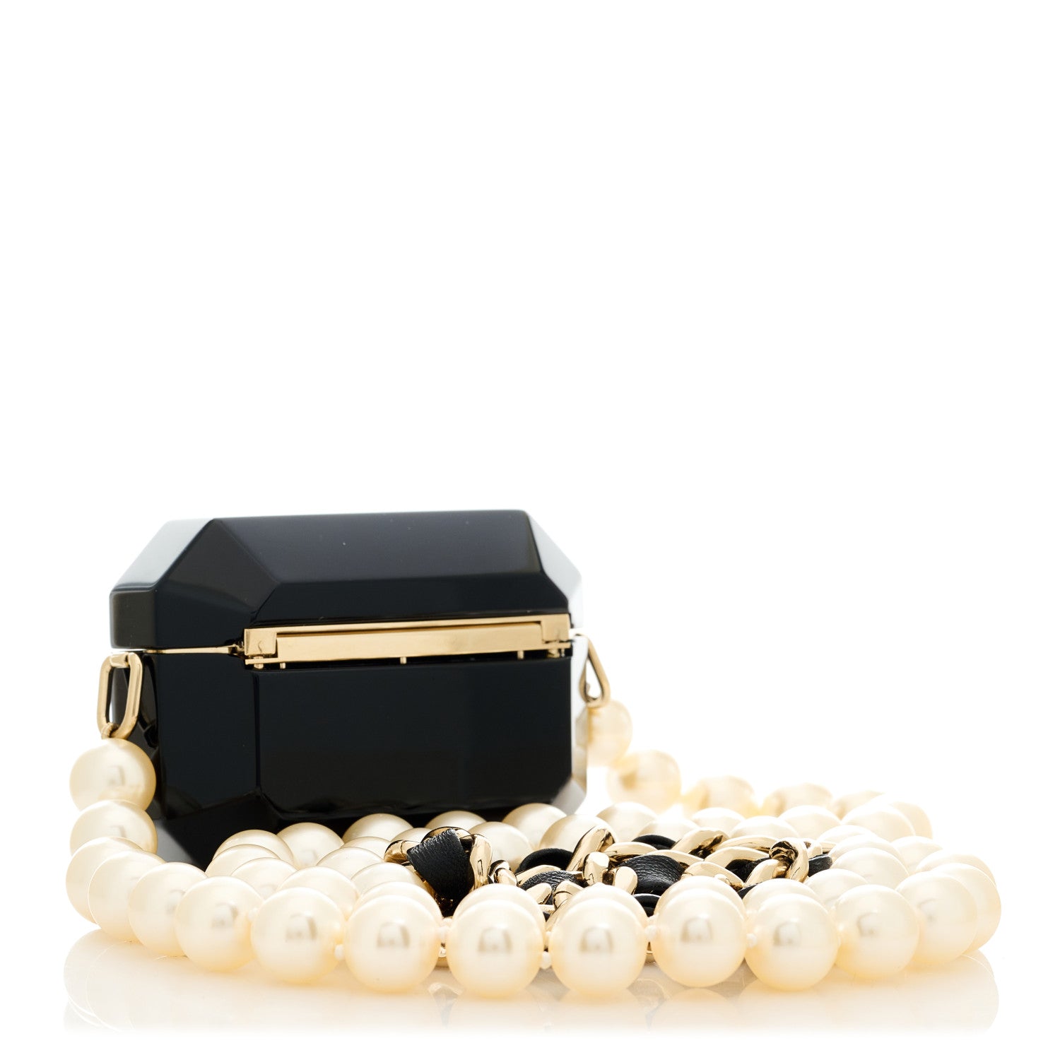 Chanel Resin Crystal Pearl Airpods Pro Holder Necklace Black Pearly White 3 of 6