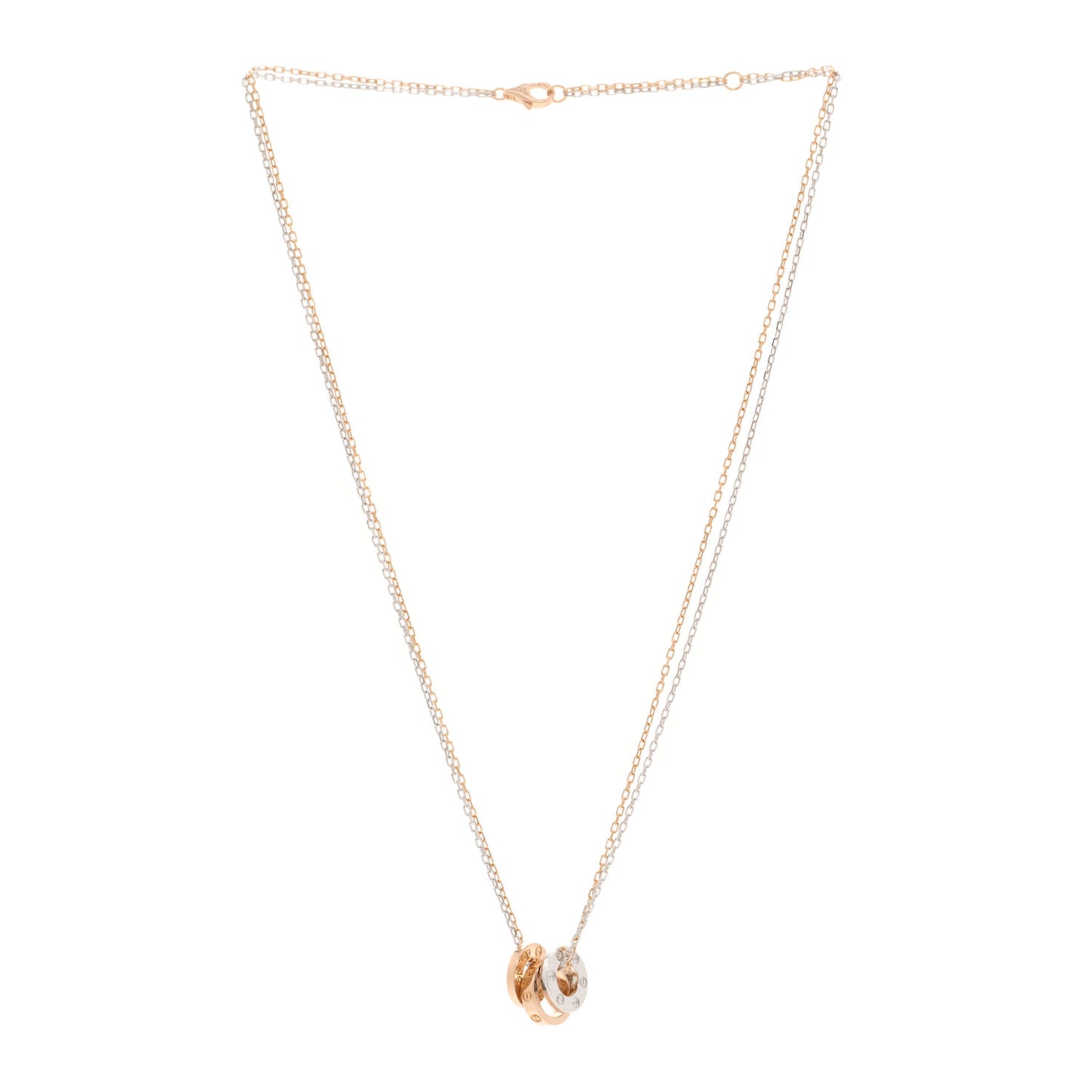 18K White Pink Gold Diamond Three Ring LOVE Pendant Necklace
