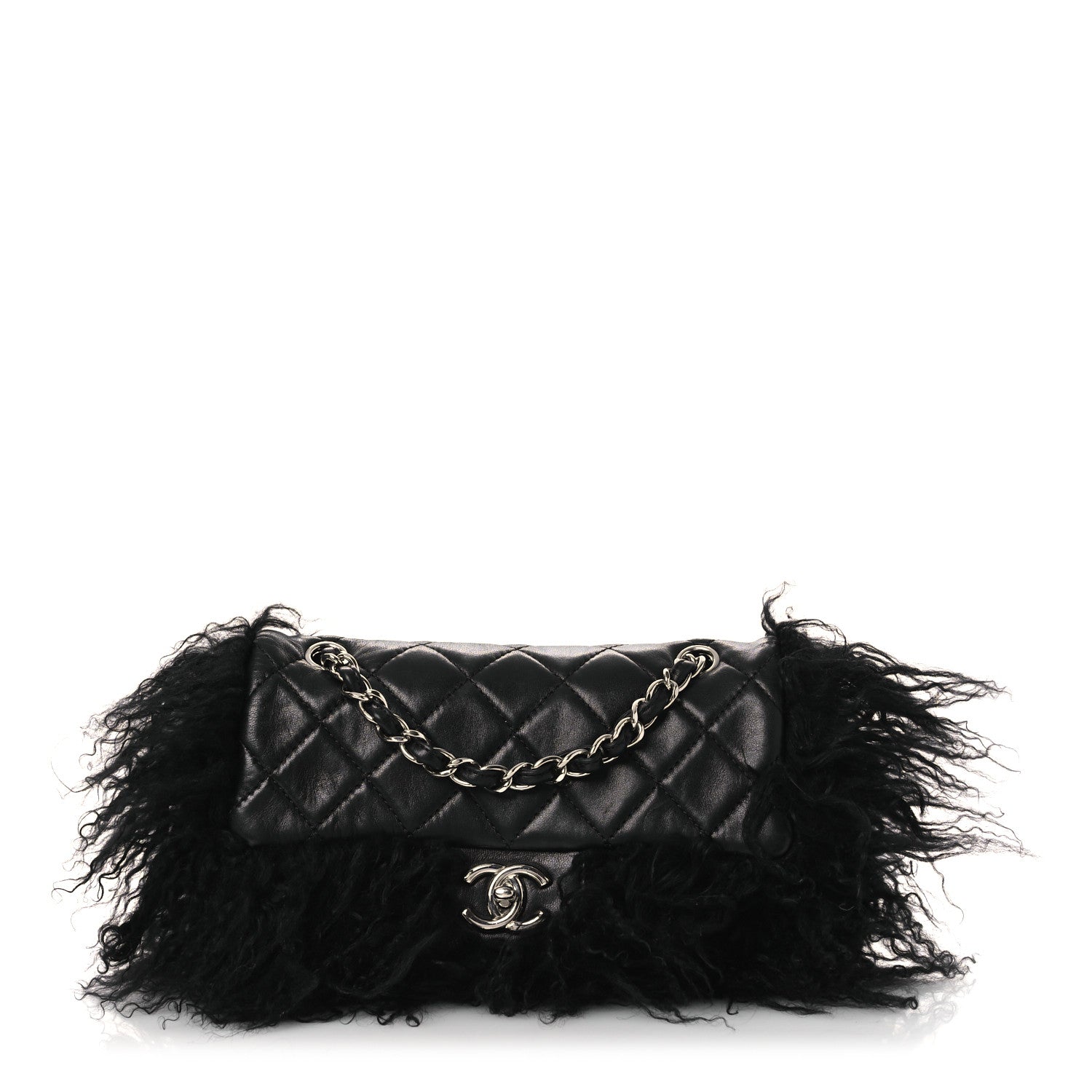Chanel Lambskin Goat Fur Quilted Tibet Medium Flap Black 1846646