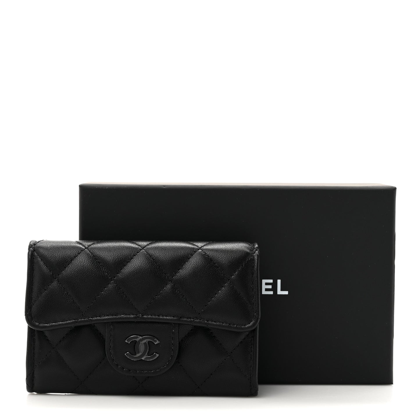 Lambskin Quilted Flap Card Holder Wallet So Black