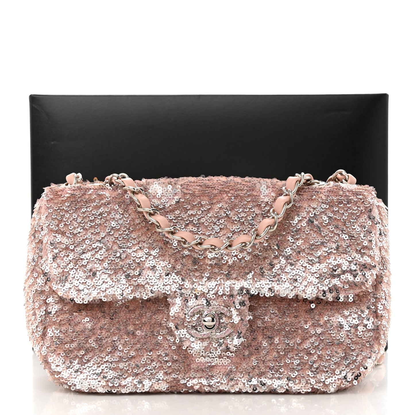 Sequin Mini Flap Light Pink Silver