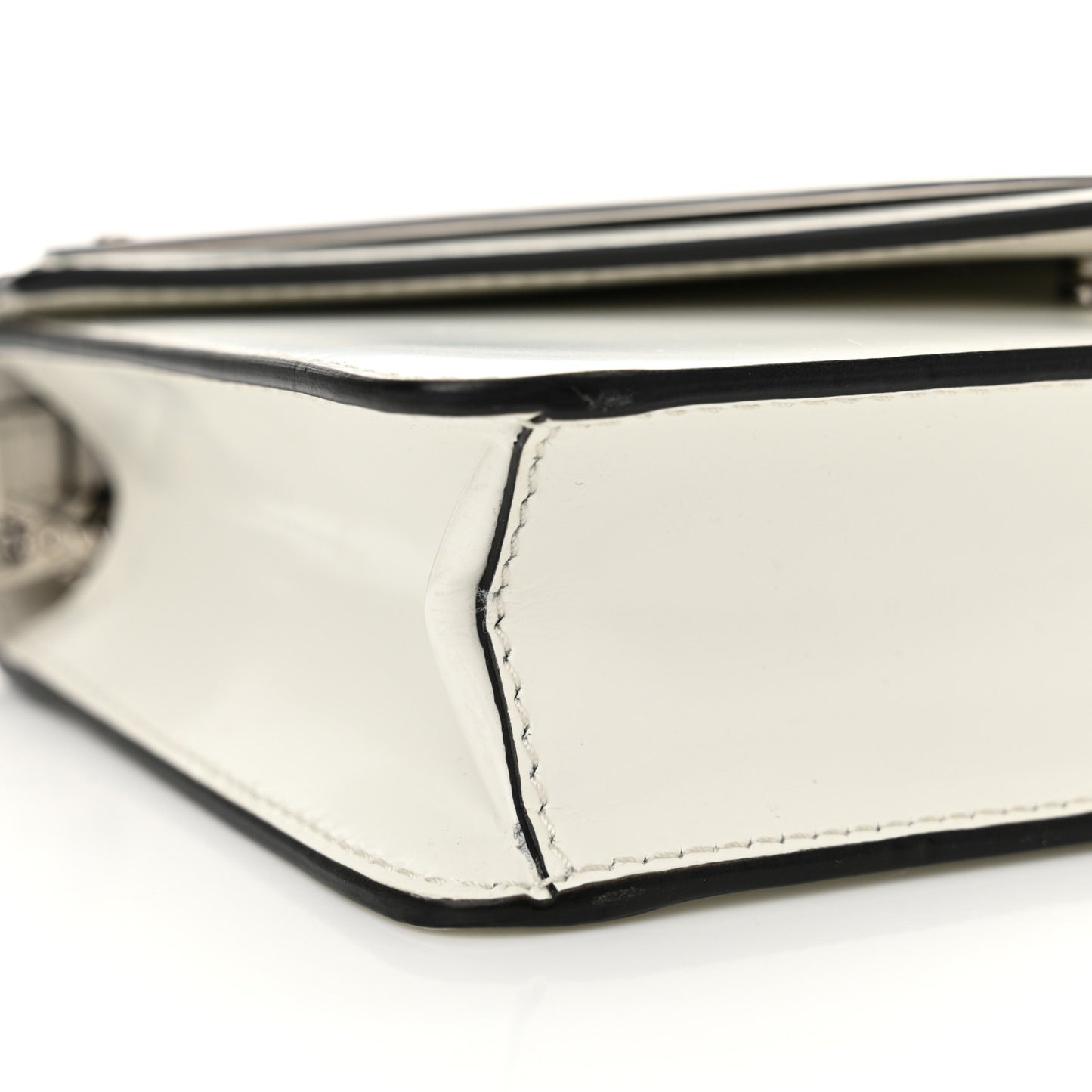 Spazzolato Triangle Logo Plate Flap Chain Crossbody Bag White