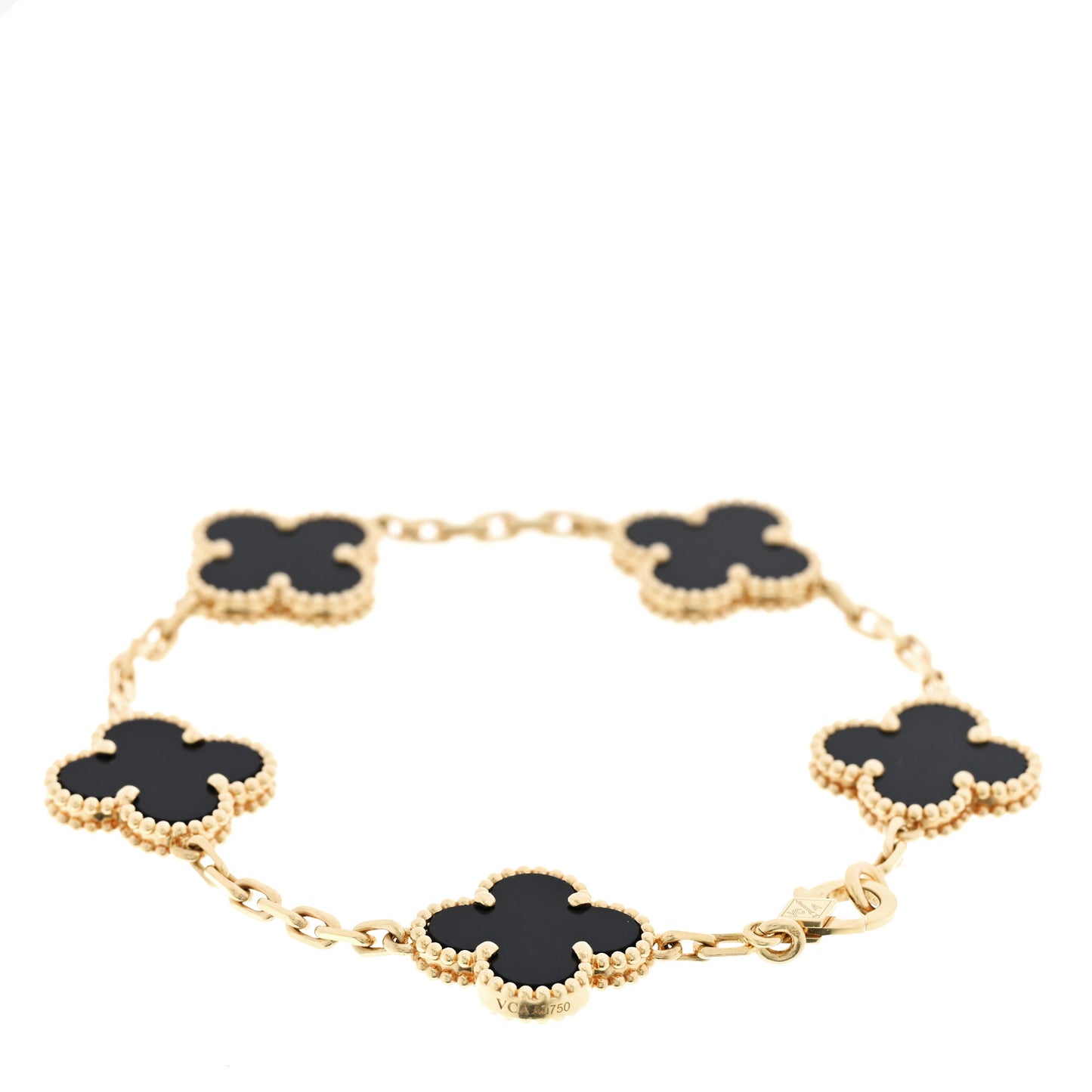 18K Yellow Gold Black Onyx 5 Motifs Vintage Alhambra Bracelet