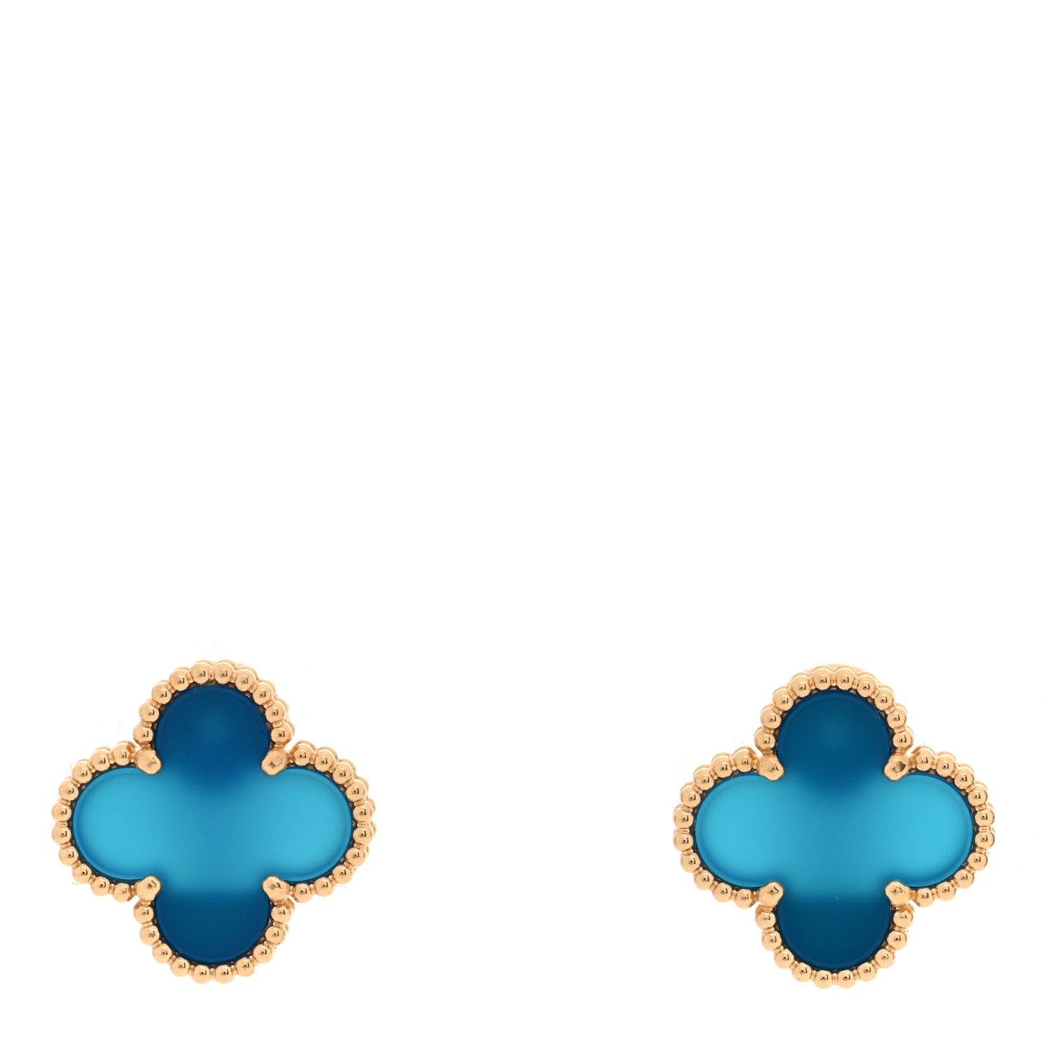 Van Cleef & Arpels 18K Yellow Gold Blue Agate Vintage Alhambra Earrings 1 of 5