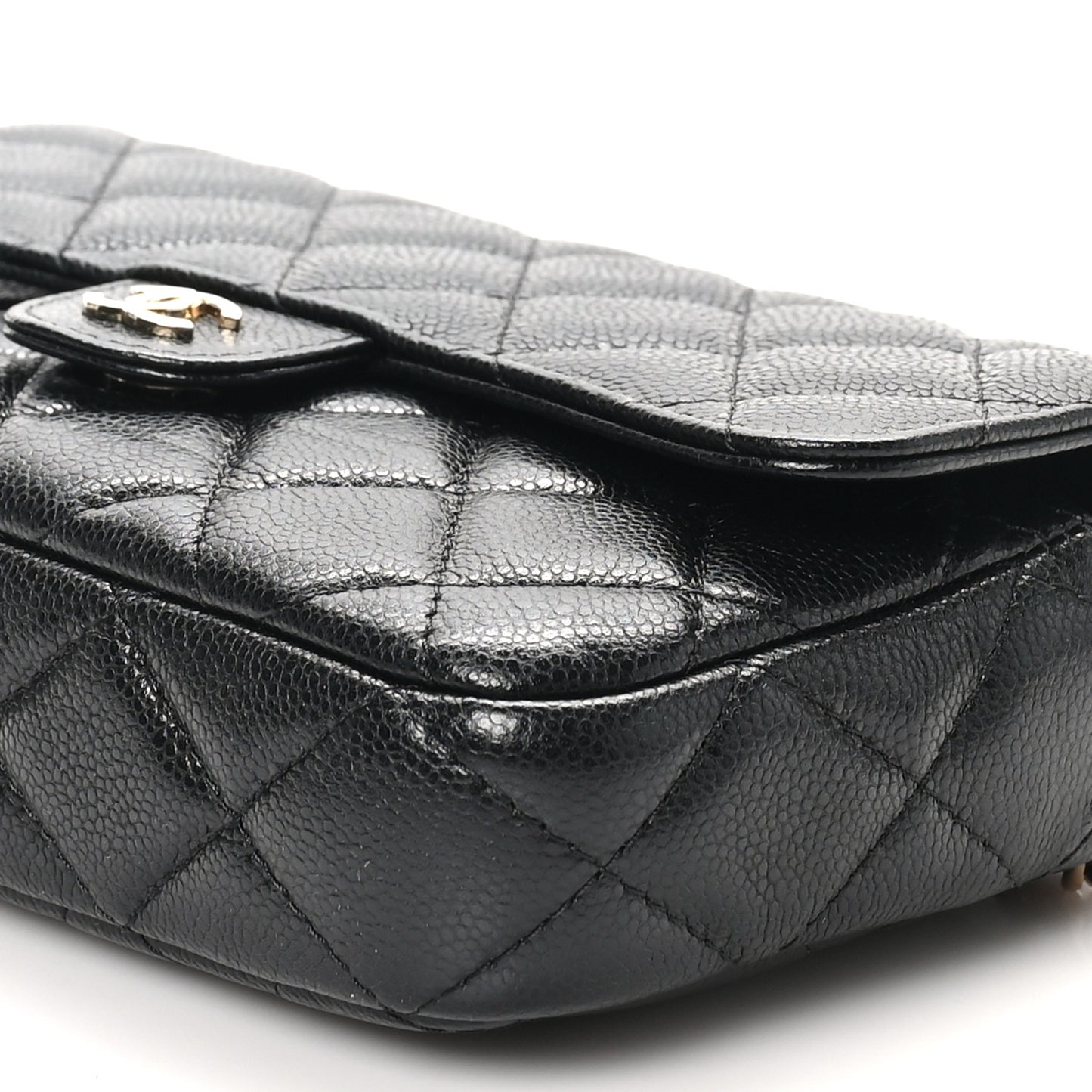 Caviar Quilted Flap Phone Holder With Chain Black