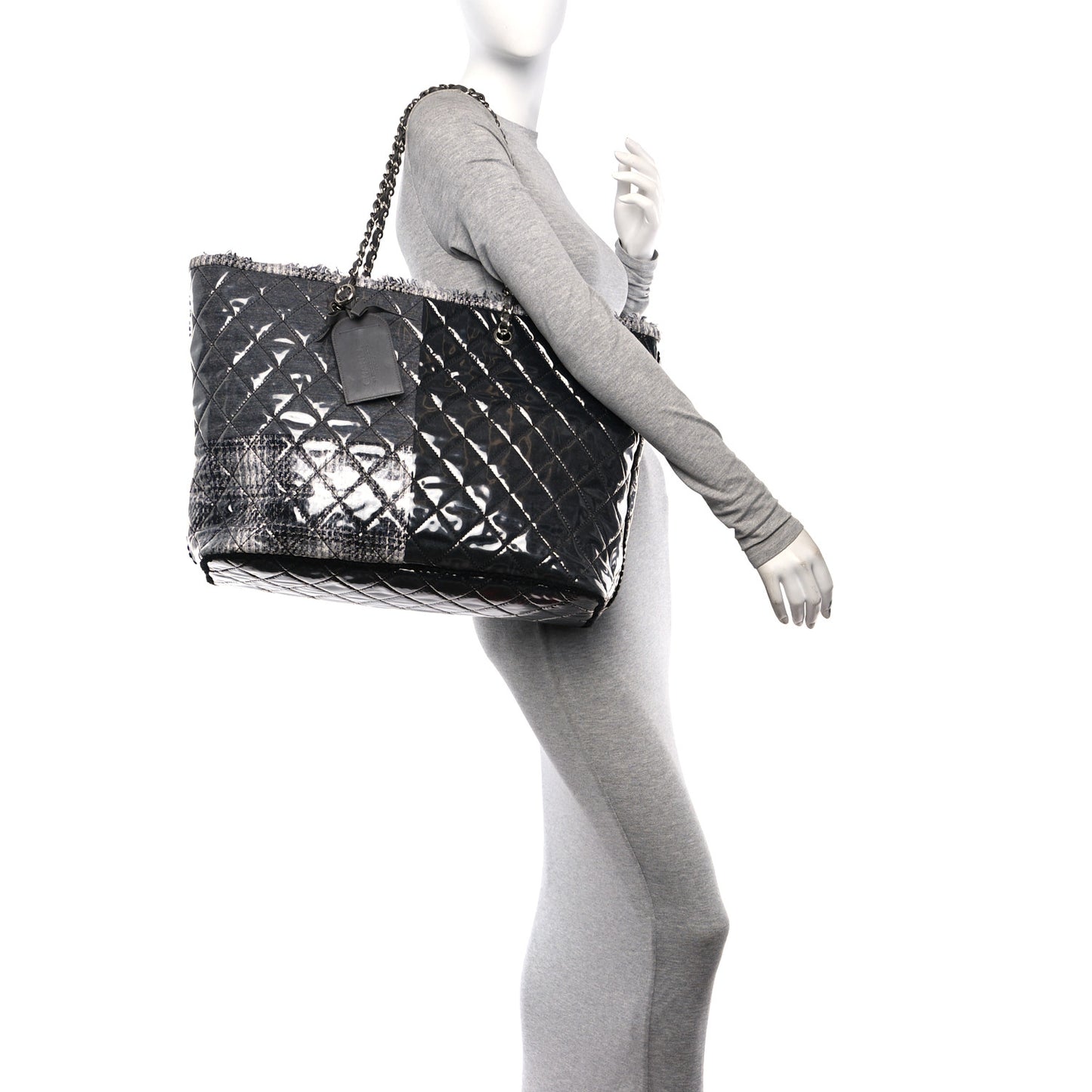 Vinyl Funny Tweed Patchwork Tote Grey