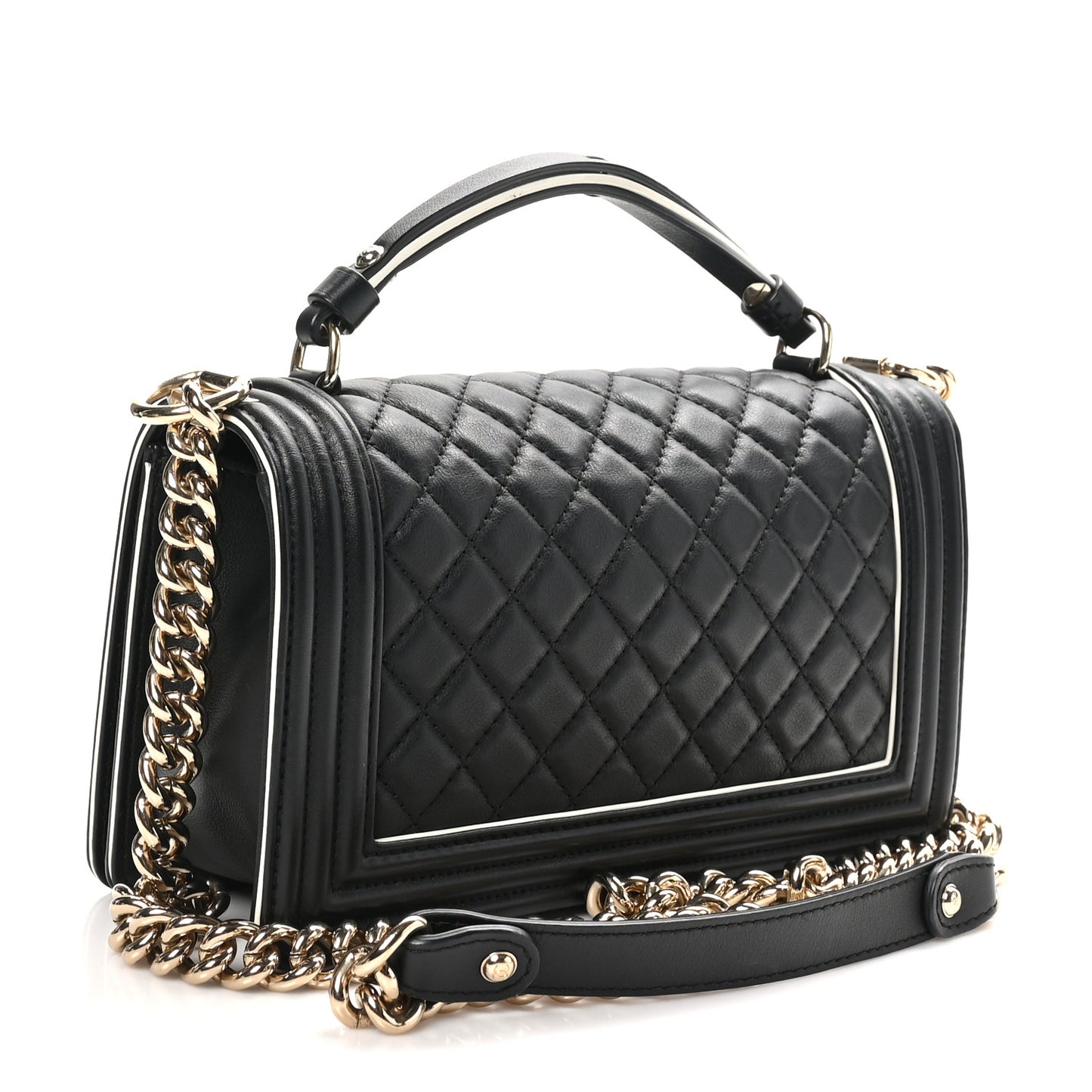 Calfskin Quilted Medium Boy Top Handle Flap Black
