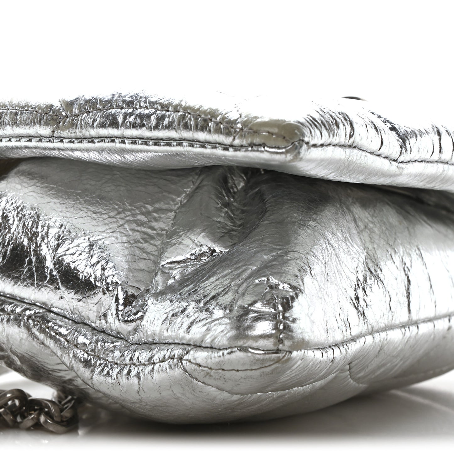 Metallic Crinkled Nappa Pillow Quilted Tiny Softie Bag Silver