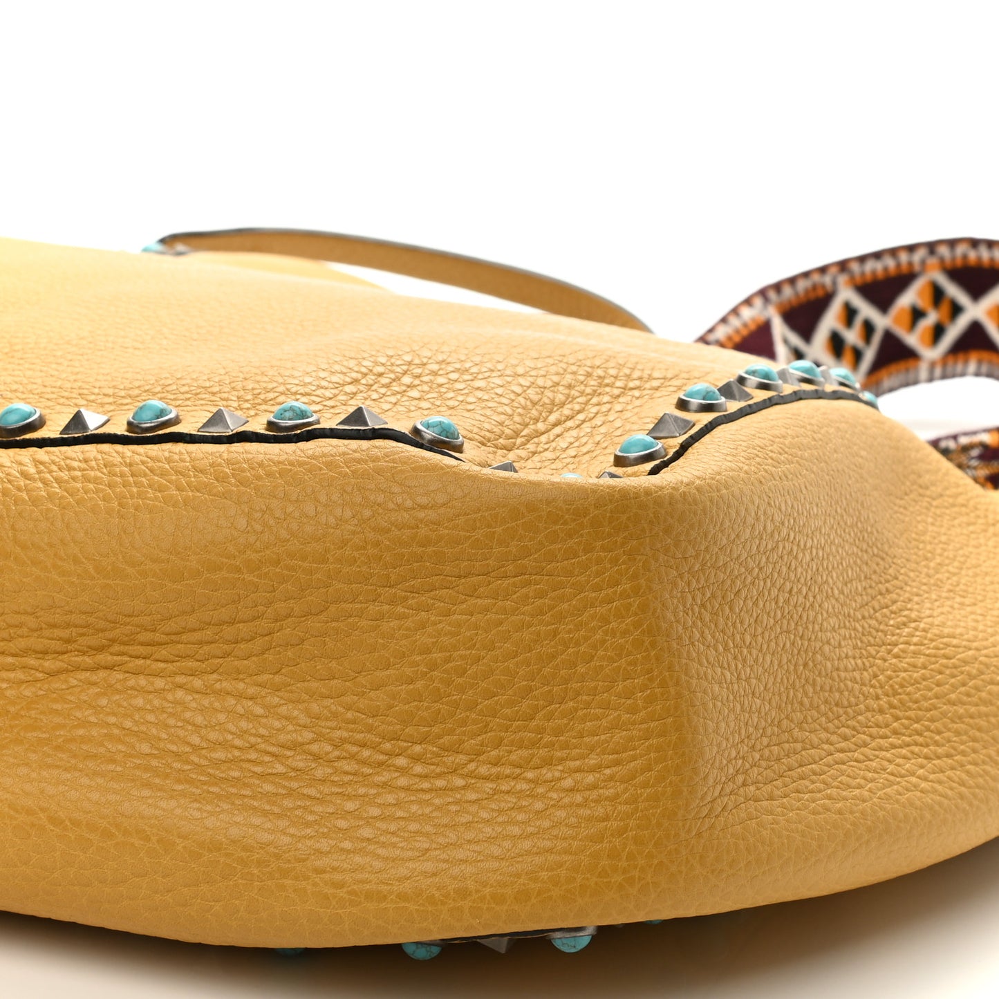 Stampa Alce Calfskin Medium Guitar Strap Rockstud Rolling Reversible Tote Wine Yellow