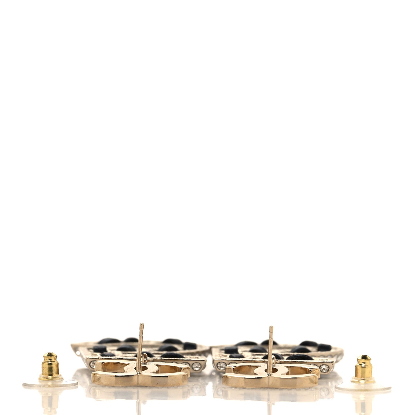 Crystal Lambskin Chain CC No 5 Drop Earrings Gold Black