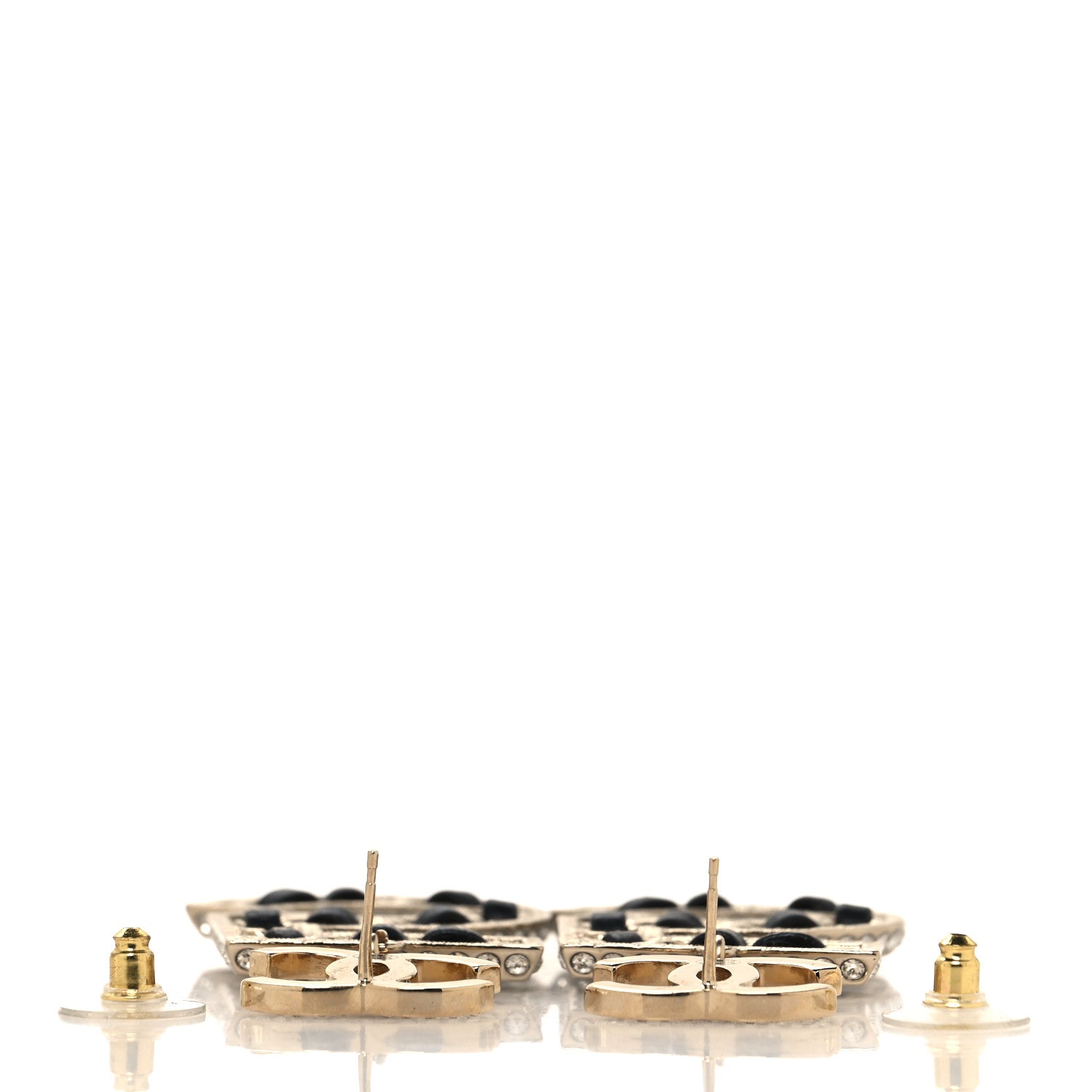 Chanel Crystal Lambskin Chain CC No 5 Drop Earrings Gold Black 3 of 5