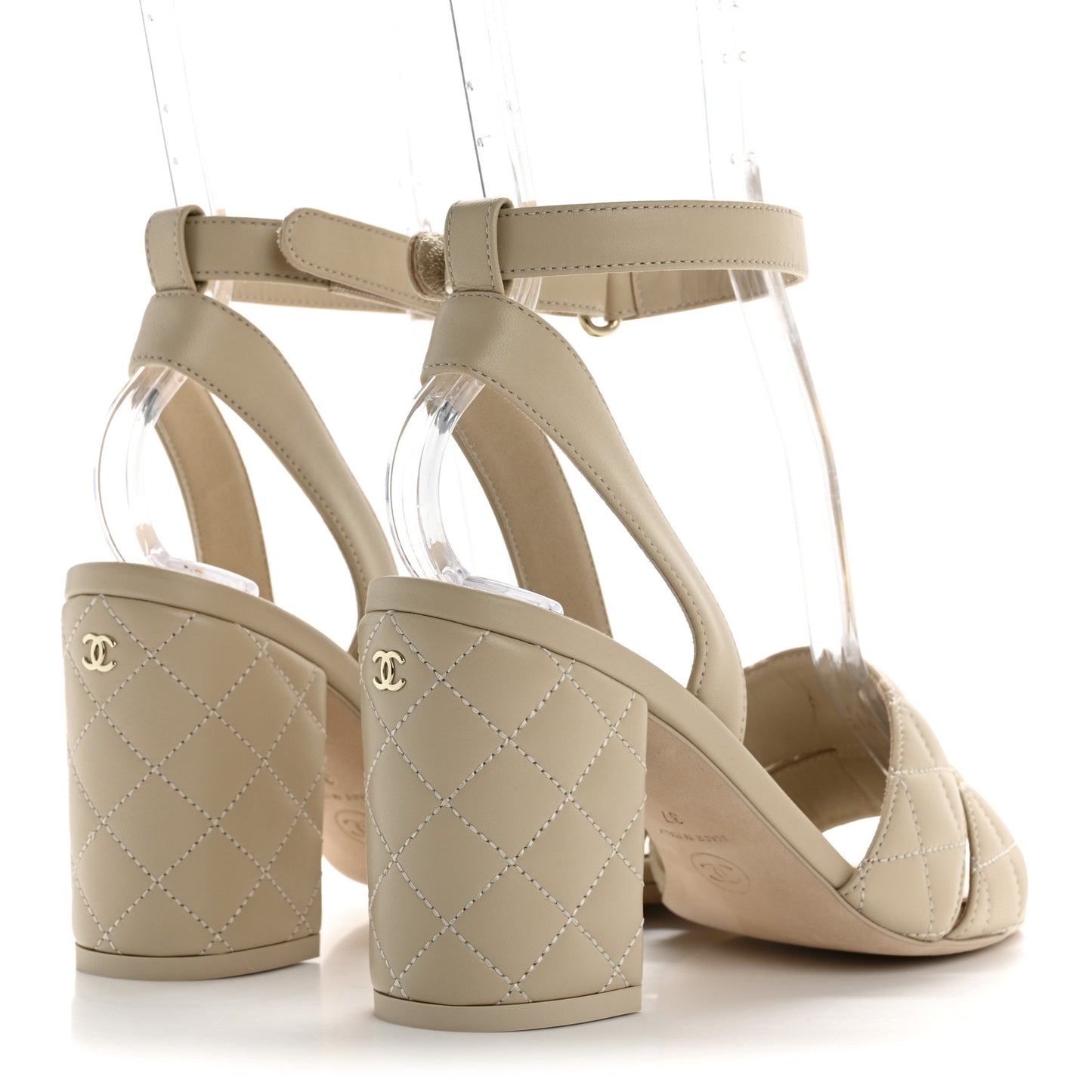 Lambskin Quilted Sandals 37 Beige