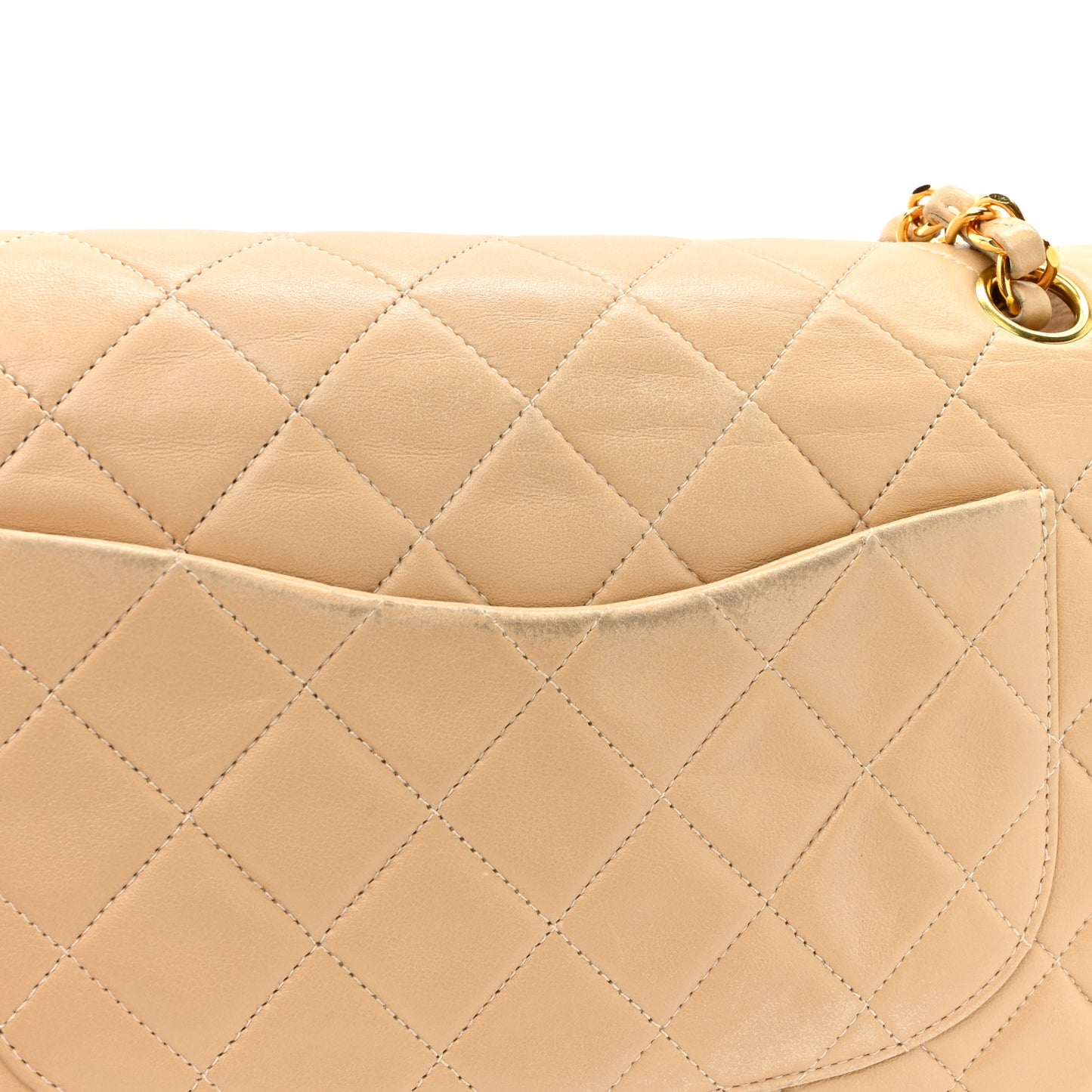 Lambskin Quilted Medium Double Flap Beige