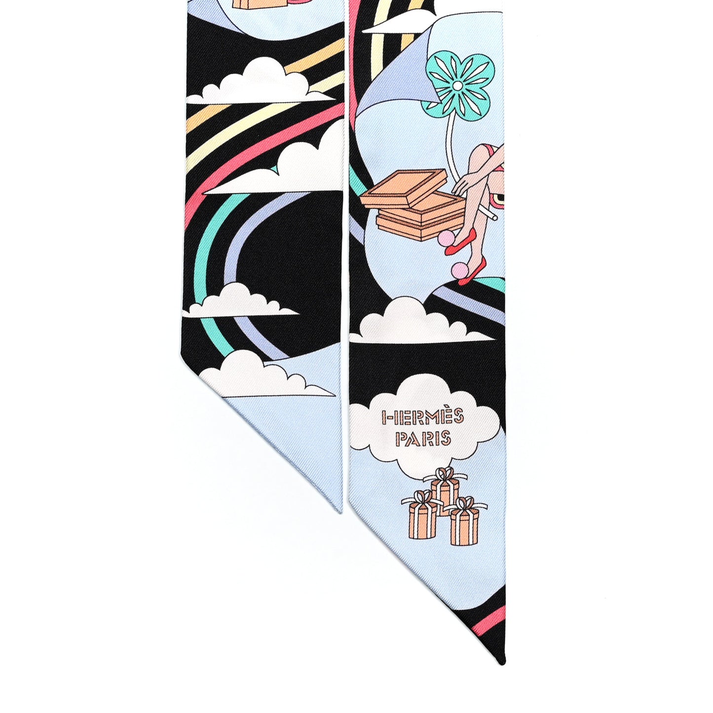 Silk Carres Volants Twilly Black Ciel Multicolor