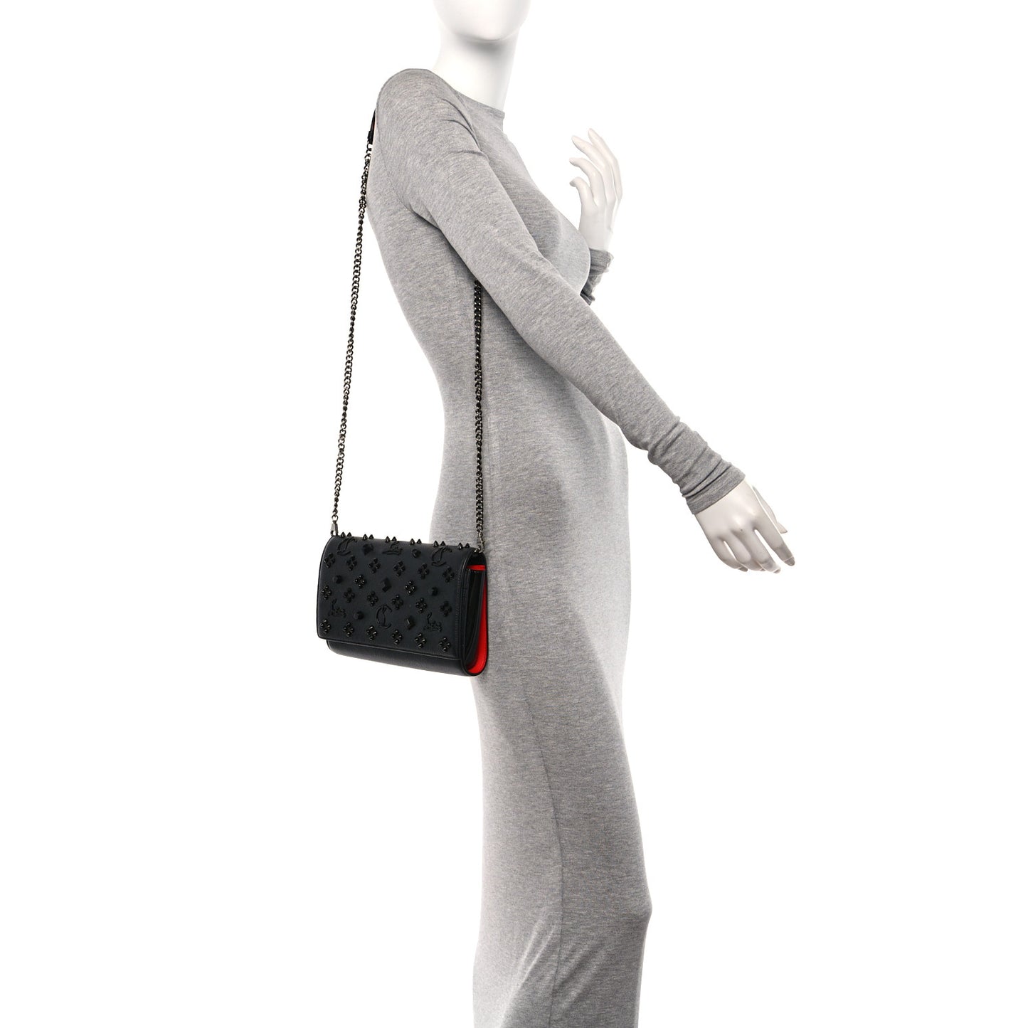 Calfskin Spikes Loubinthesky Paloma Clutch Black