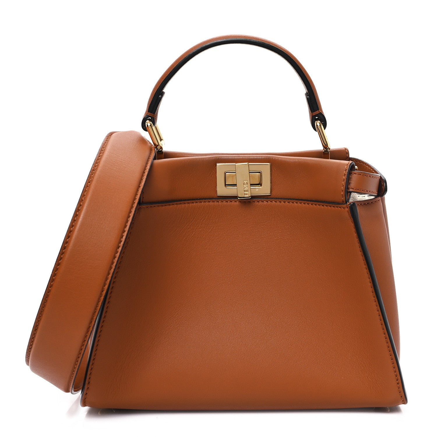 Fendi Vitello Seta Canvas FF Embroidered Mini Peekaboo Iconic Satchel Brandy Grezzo 1 of 10