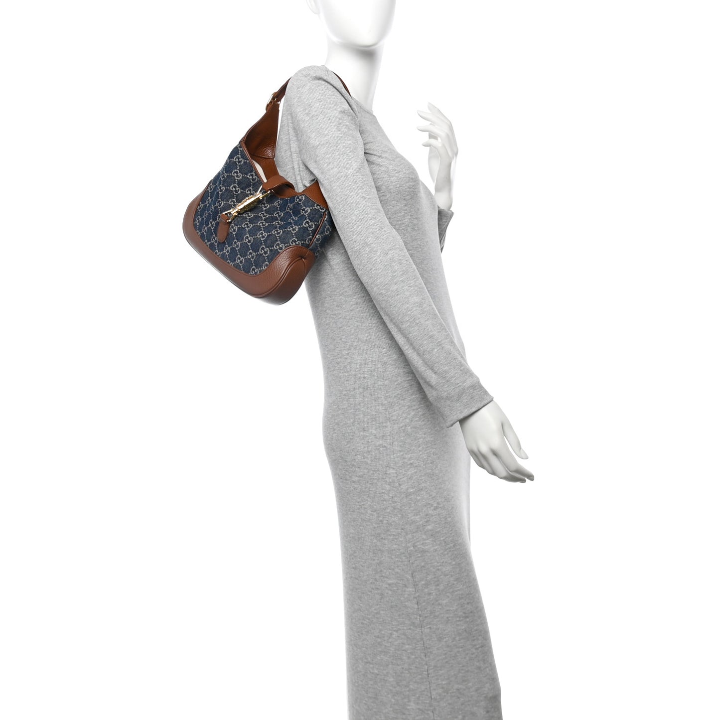 New Denim GG Monogram Calfskin Small Jackie 1961 Hobo Blue Tea Cuir