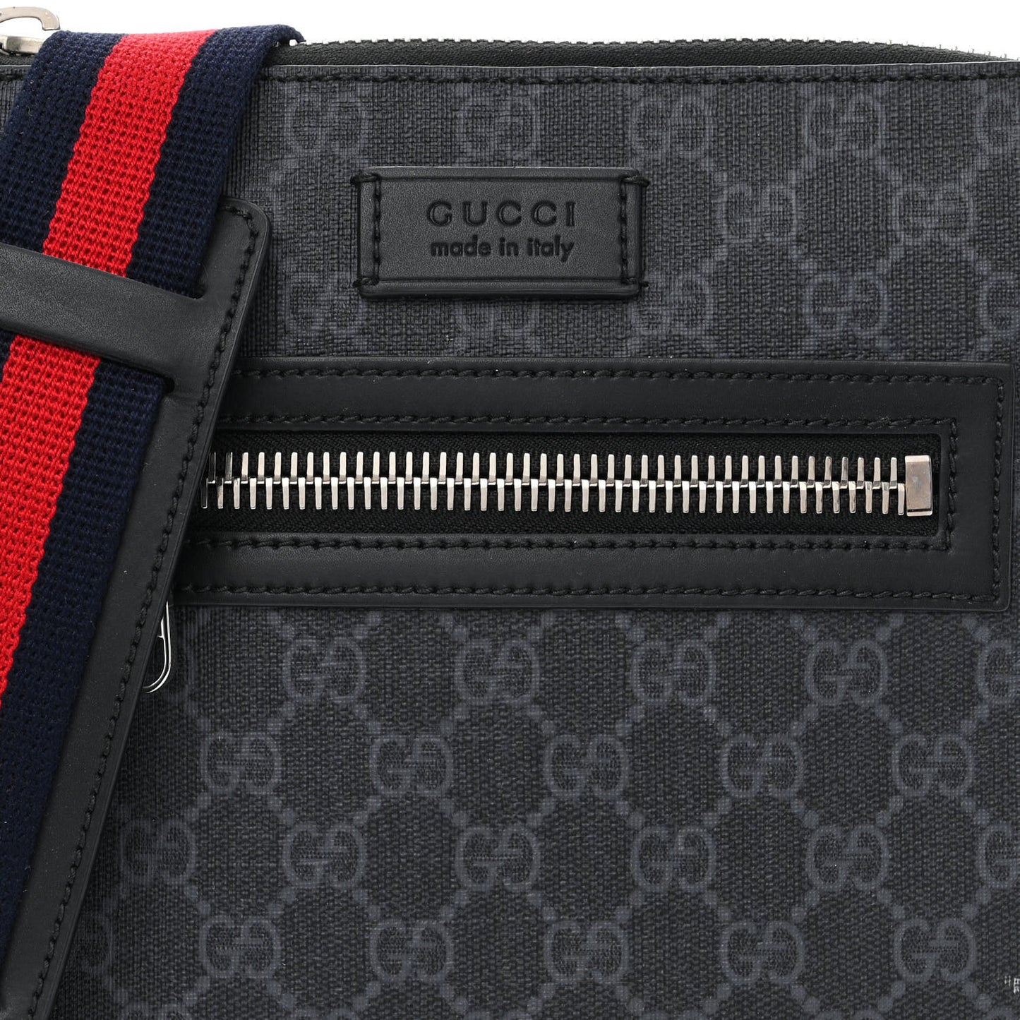 GG Supreme Monogram Web Small Flat Messenger Bag Black Grey