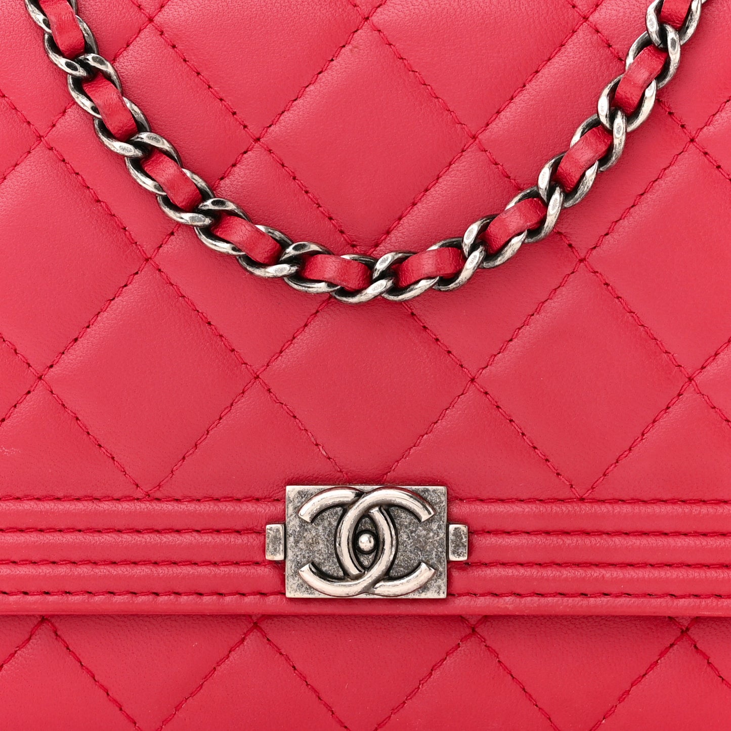 Lambskin Quilted Boy Wallet On Chain WOC Red