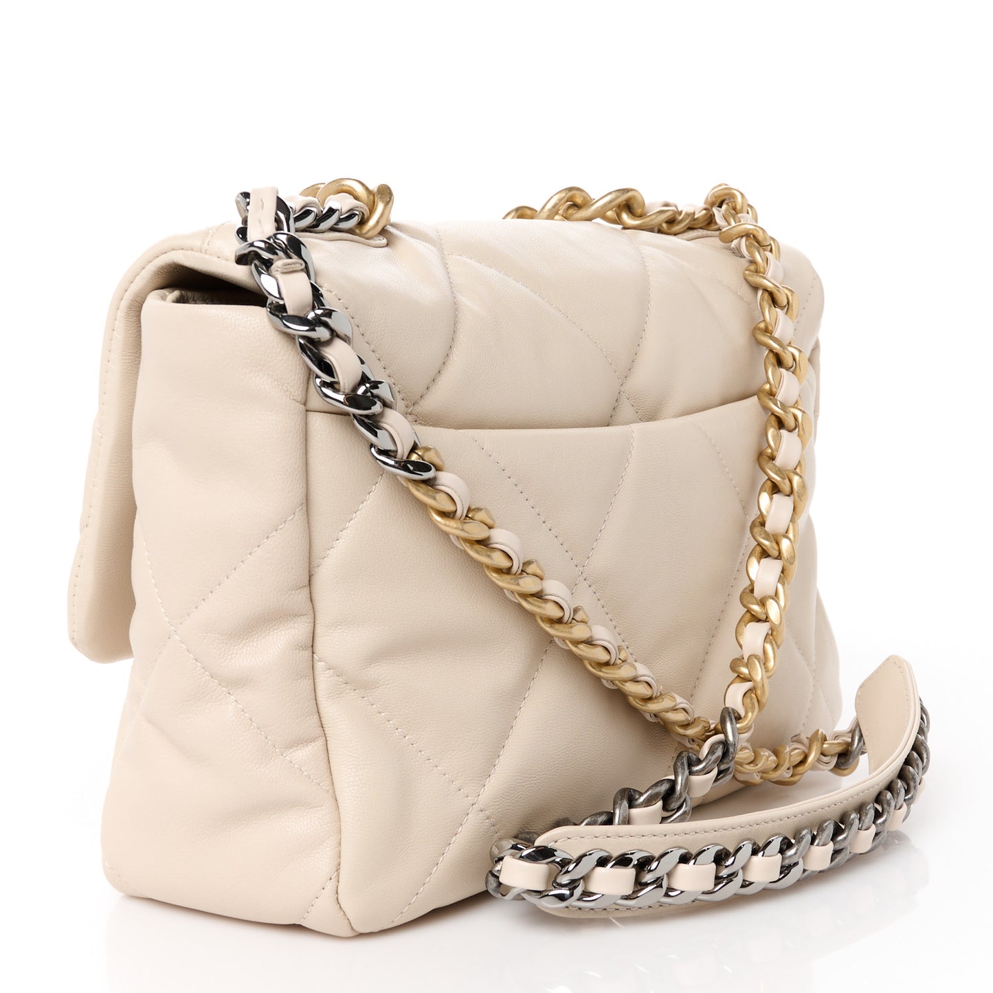Goatskin Quilted Large Chanel 19 Flap Light Beige
