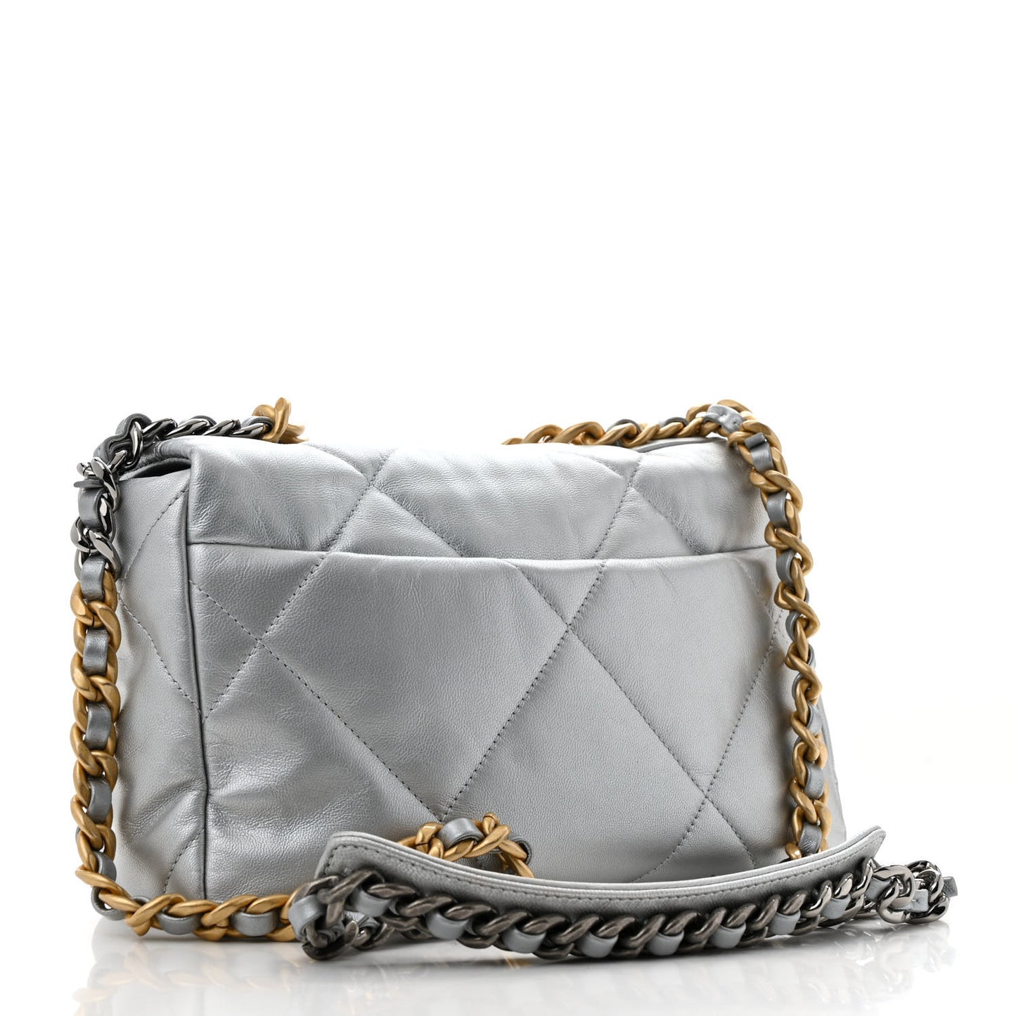 Metallic Lambskin Quilted Medium Chanel 19 Flap Silver