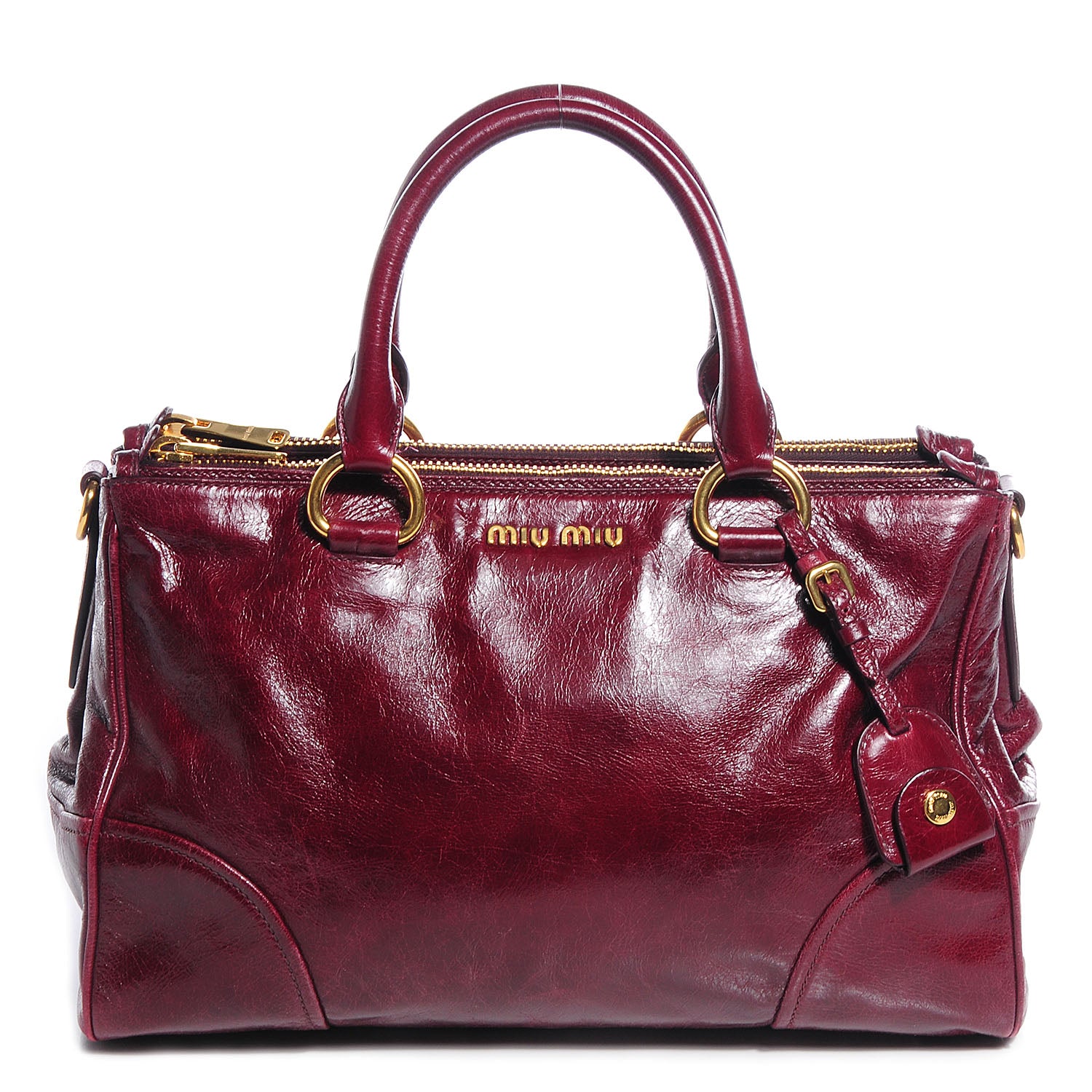Miu Miu Vitello Shine Double Zip Tote Amaranth 87255 – FASHIONPHILE