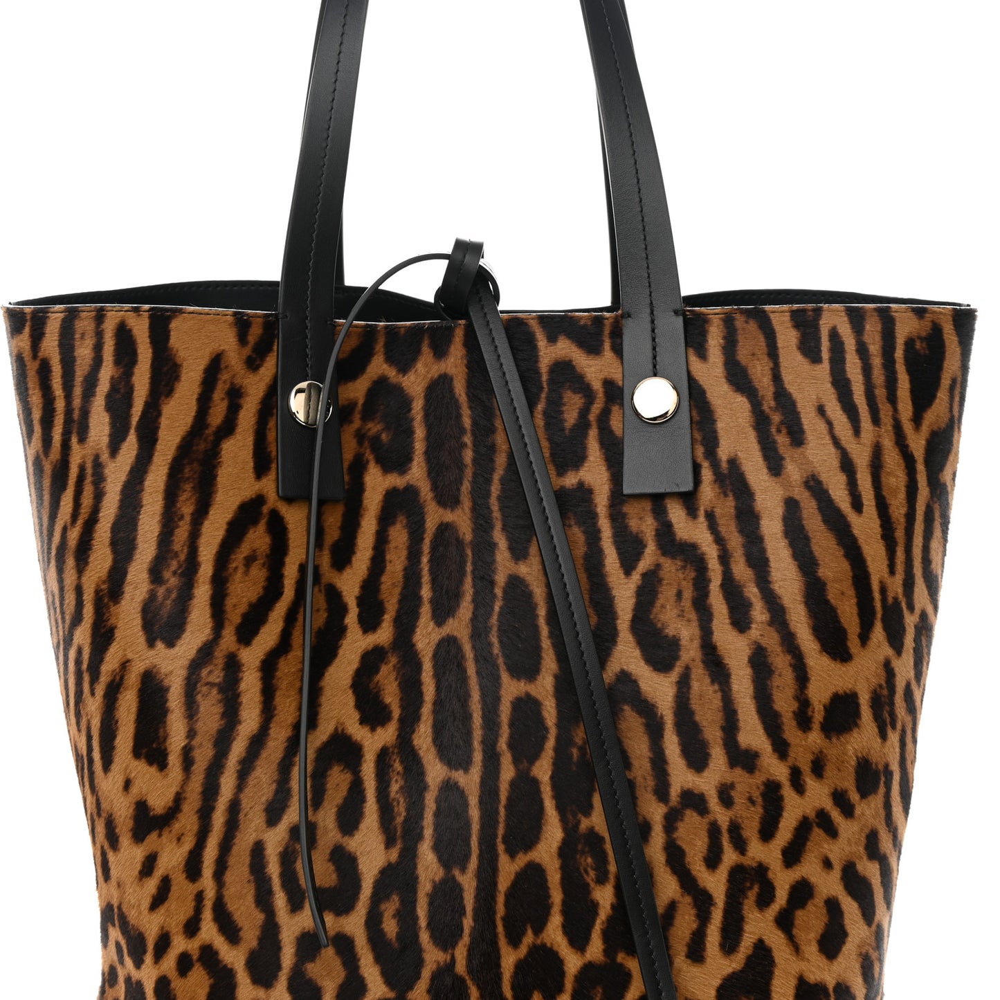 Calf Hair Leopard Print North South Tote Chocolate Brown Black Camel