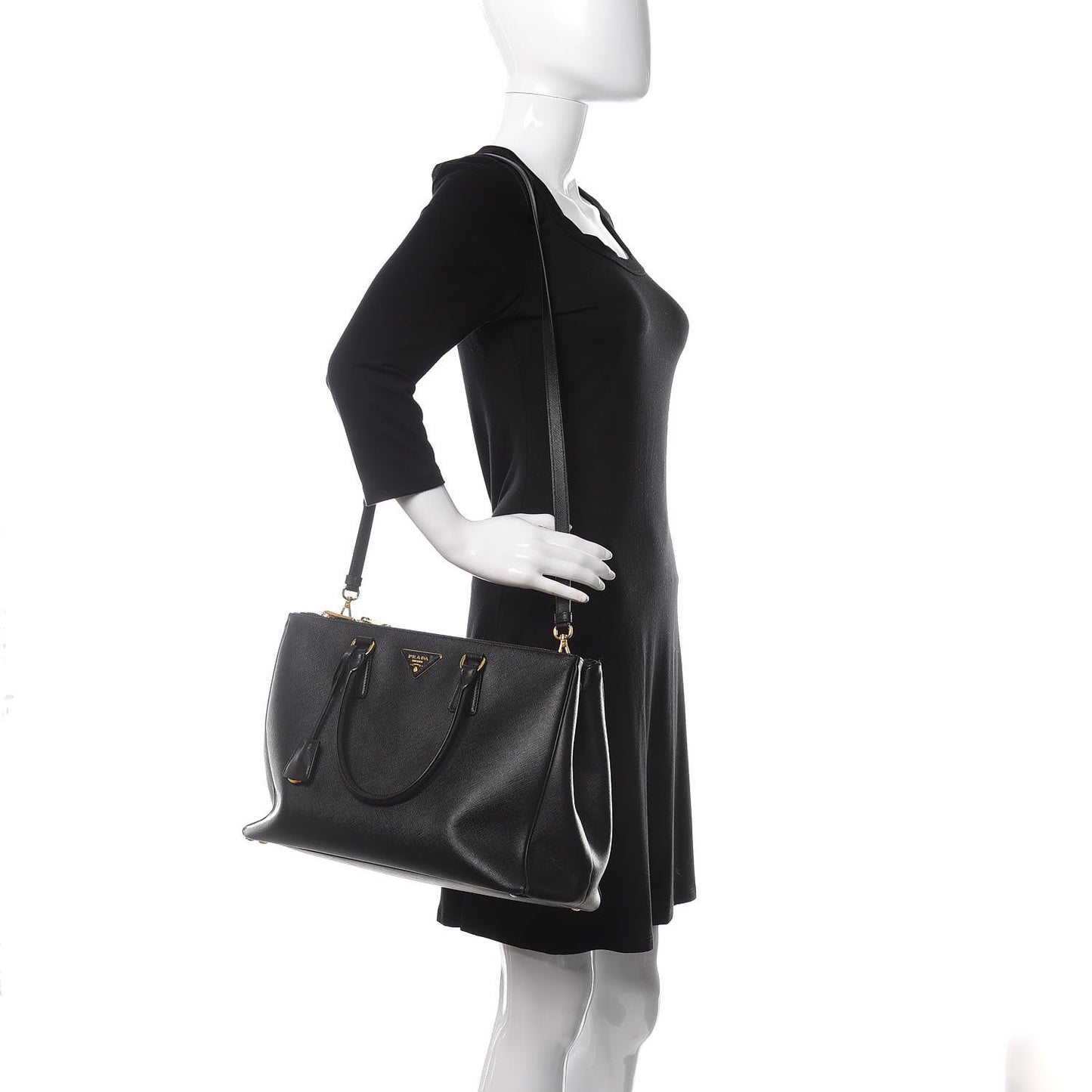 Saffiano Large Galleria Double Zip Tote Black