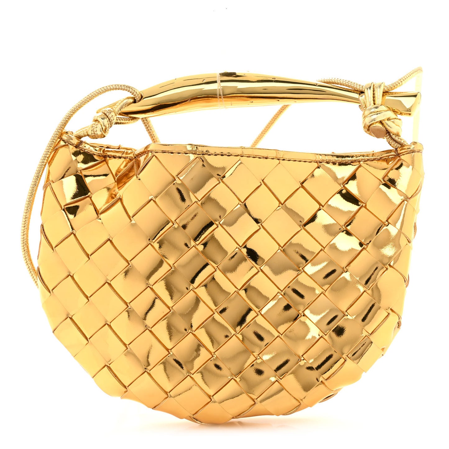 Mirror Laminated Nappa Intrecciato Mini Sardine Bag Gold