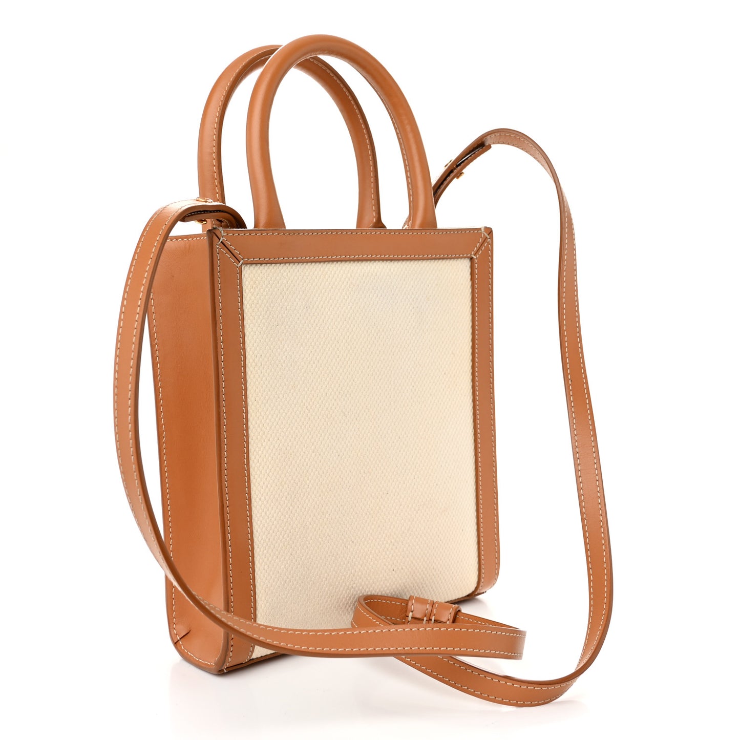 Canvas Calfskin Mini Vertical Cabas Natural Tan