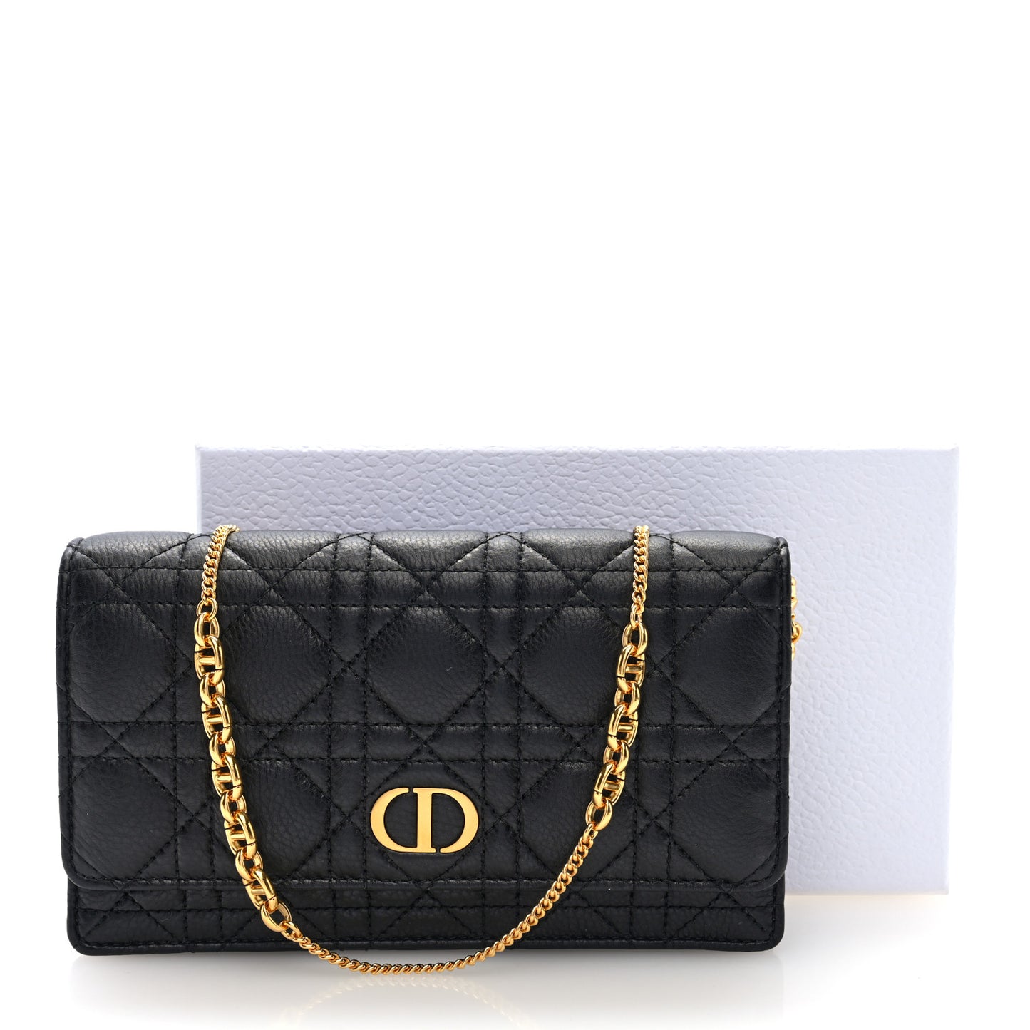 Supple Calfskin Caro Pouch with Chain Black