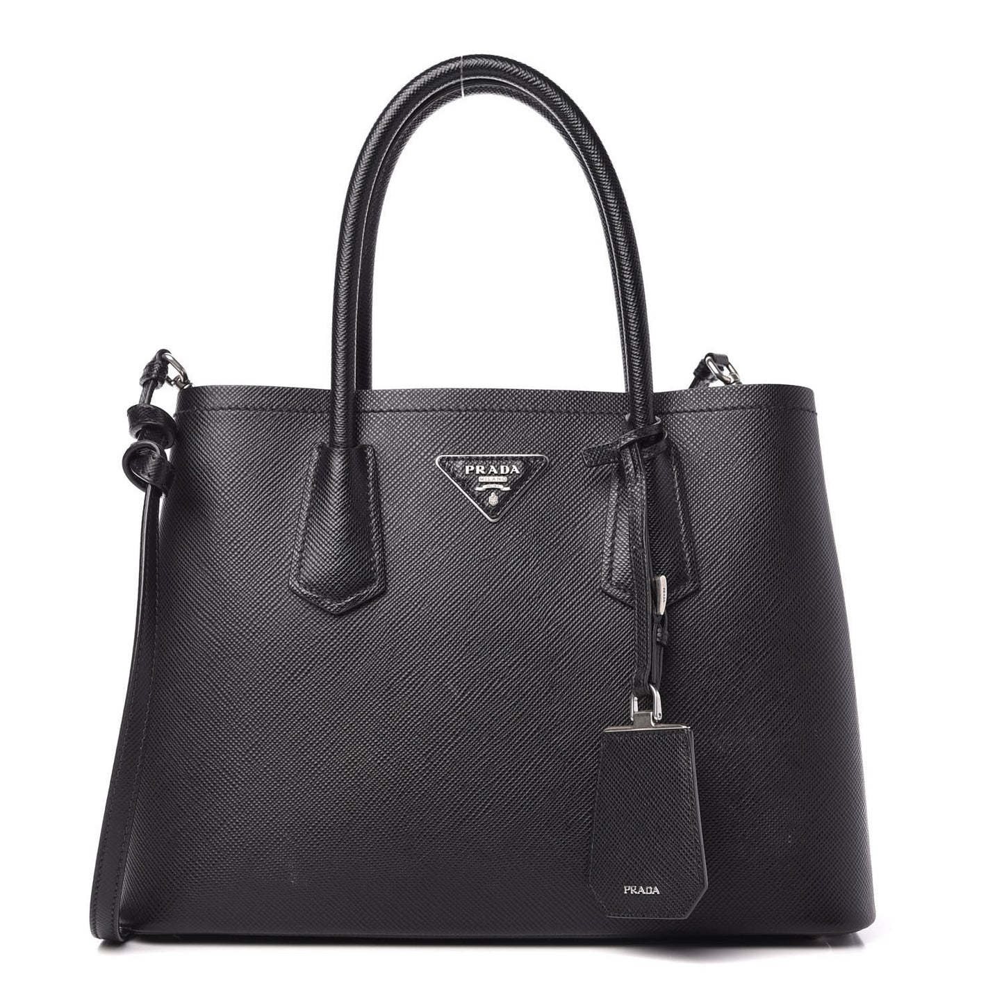 Saffiano Cuir Small Double Bag Black Chrome