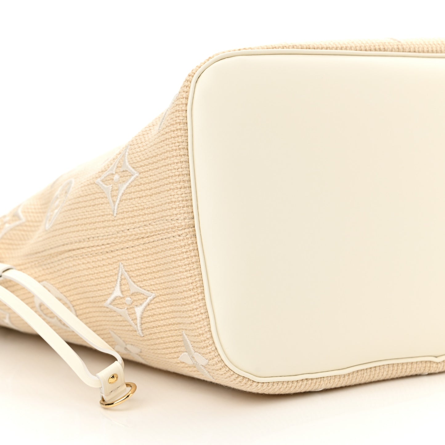 Cotton Monogram Embroidered Neverfull MM Beige White