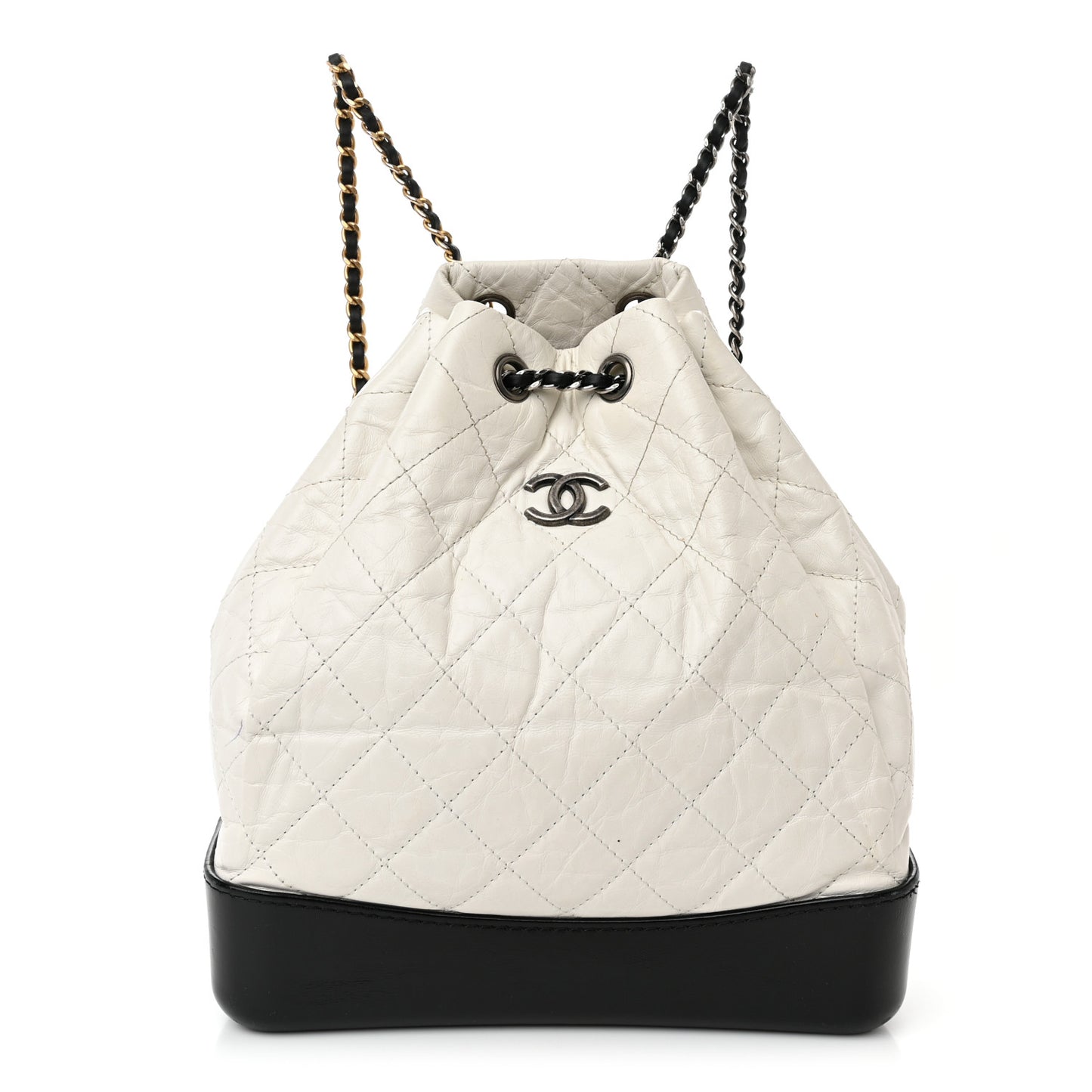 Aged Calfskin Quilted Gabrielle Backpack Black White