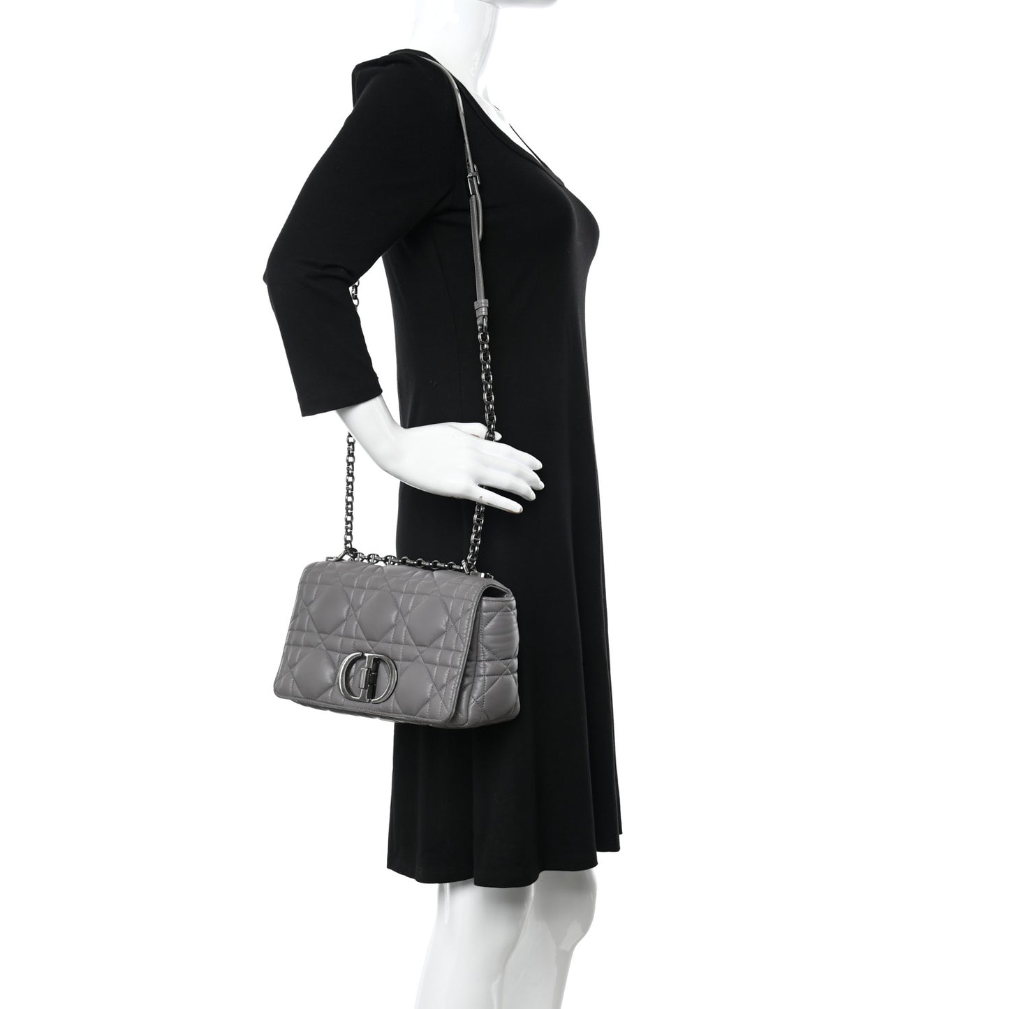 Calfskin Macrocannage Medium Caro Bag Iron Grey
