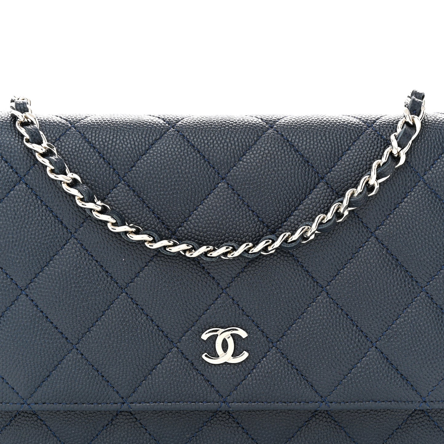 Caviar Quilted Wallet on Chain WOC Navy