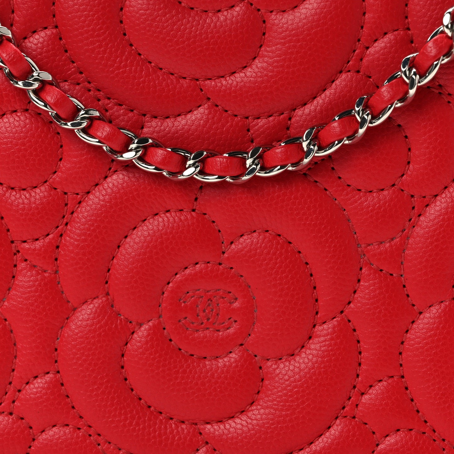 Caviar Camellia Embossed Wallet On Chain WOC Red