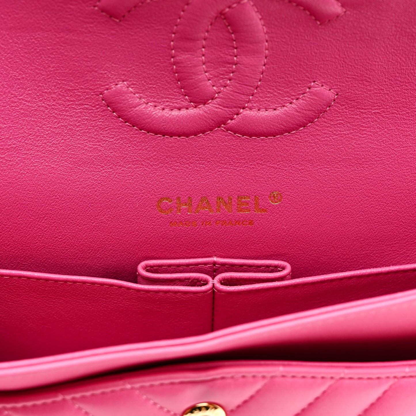 Lambskin Chevron Quilted Medium Double Flap Dark Pink