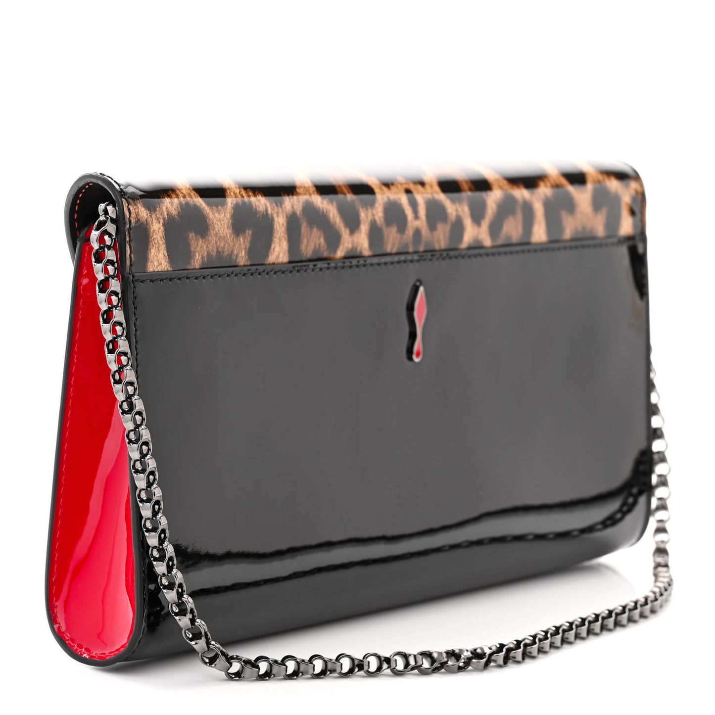 Patent Leopard Vero Dodat Clutch Black