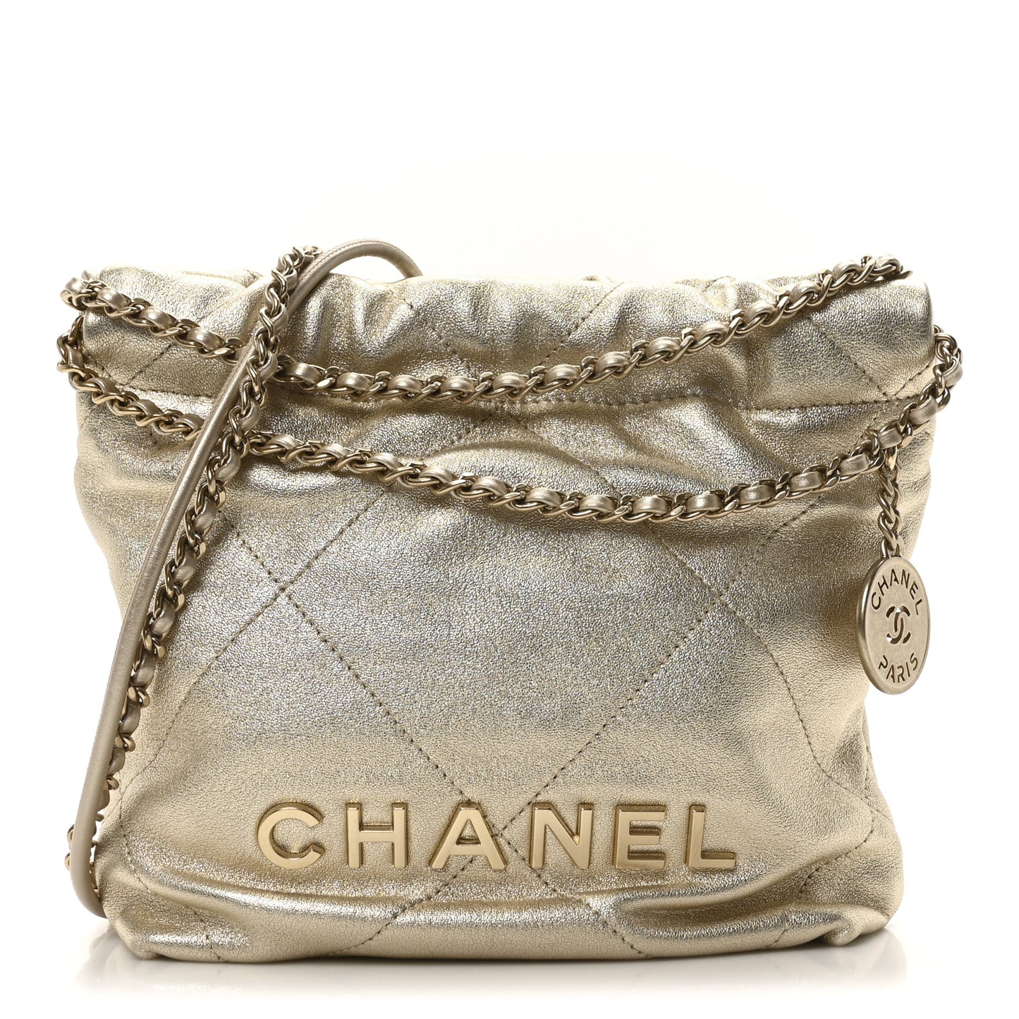 Metallic Lambskin Quilted Mini Chanel 22 Golden